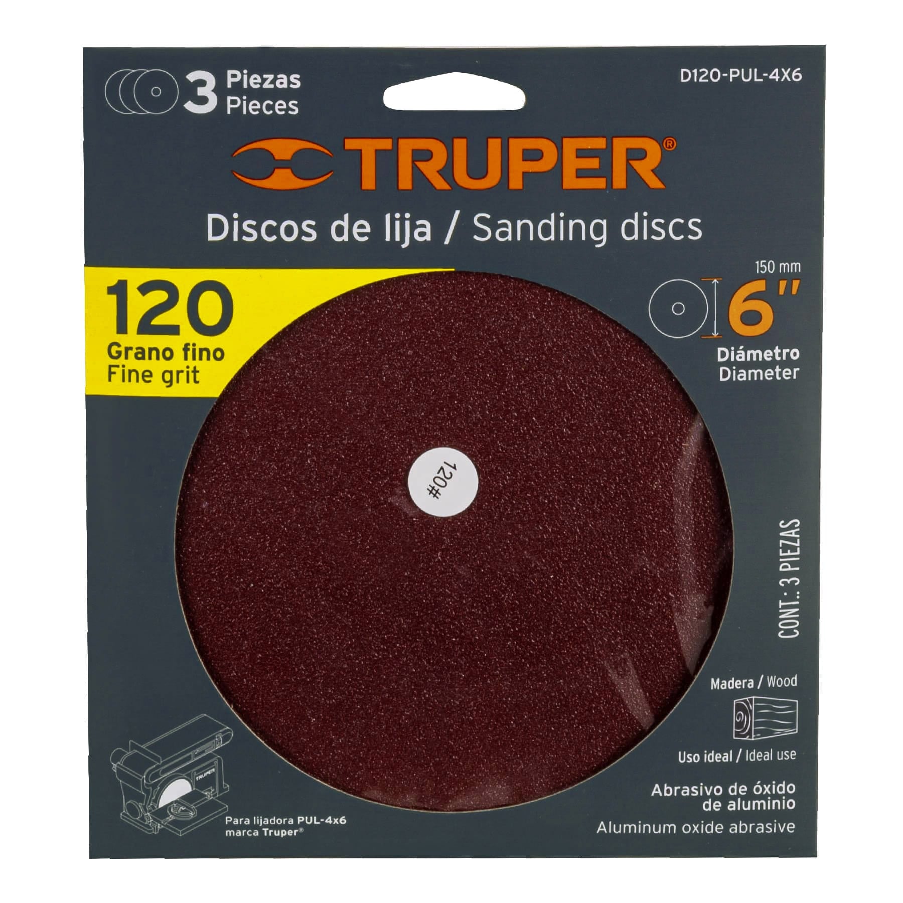 Paquete con 3 discos de lija 6" grano 120, para PUL-4X6T