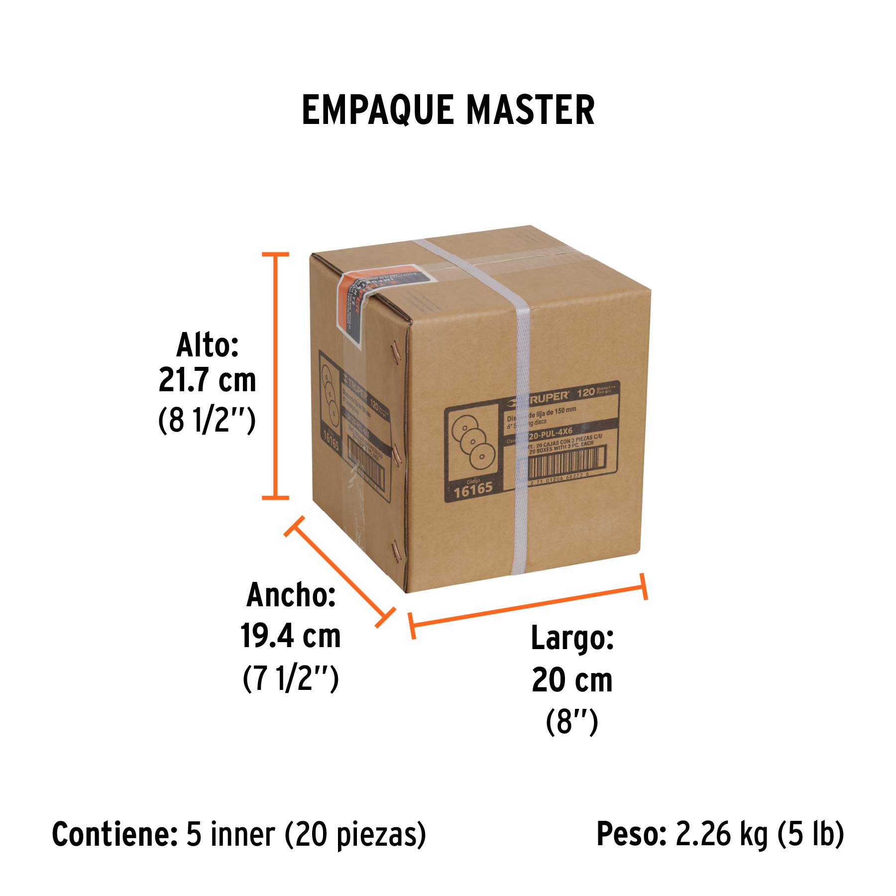 Paquete con 3 discos de lija 6" grano 120, para PUL-4X6T - Empaque