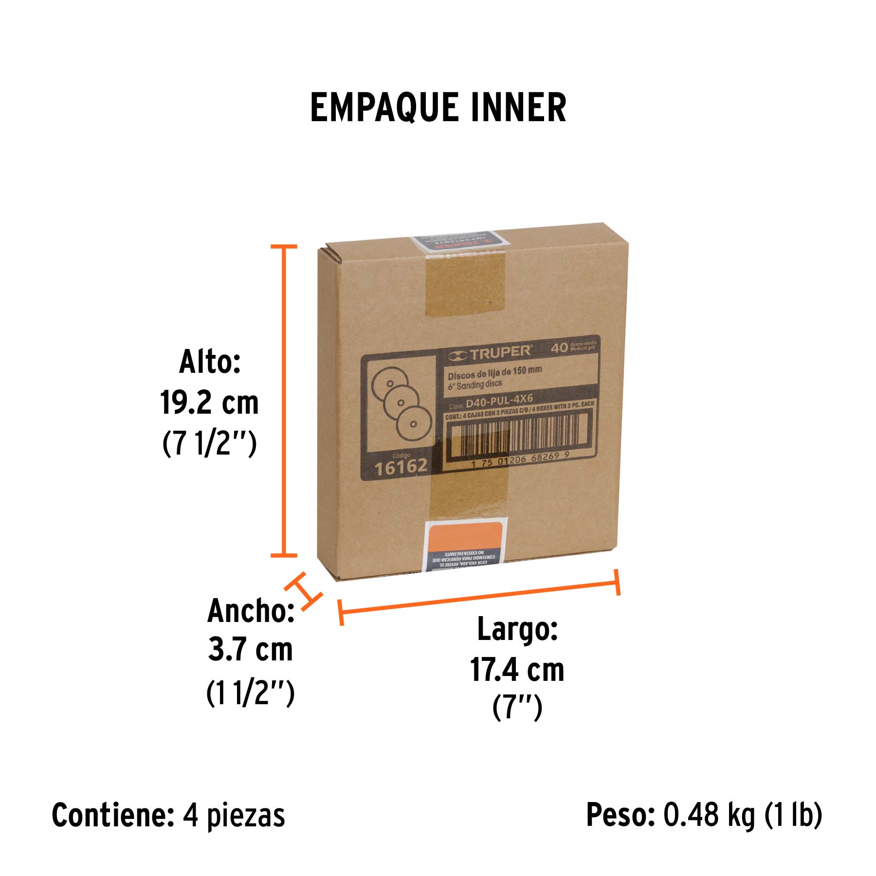 Paquete con 3 discos de lija 6" grano 40, para PUL-4X6T - Empaque