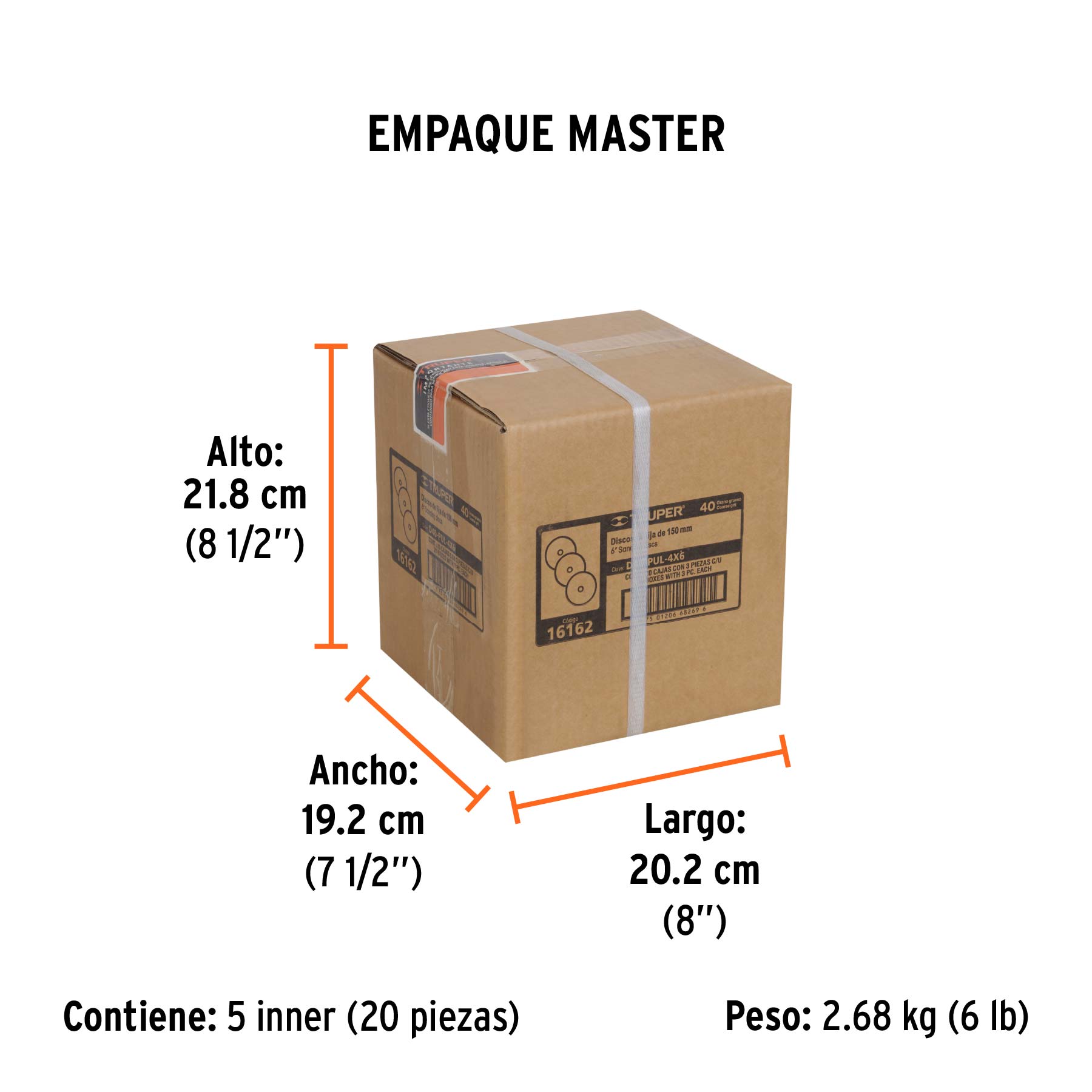 Paquete con 3 discos de lija 6" grano 40, para PUL-4X6T - Empaque