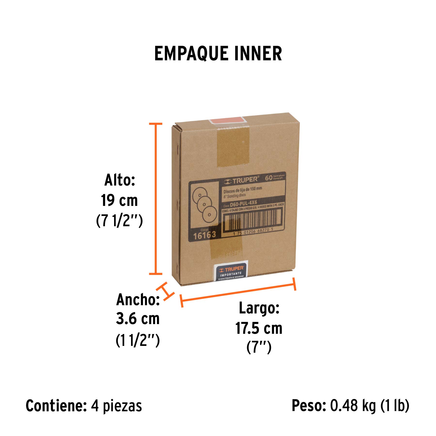 Paquete con 3 discos de lija 6" grano 60, para PUL-4X6T - Empaque