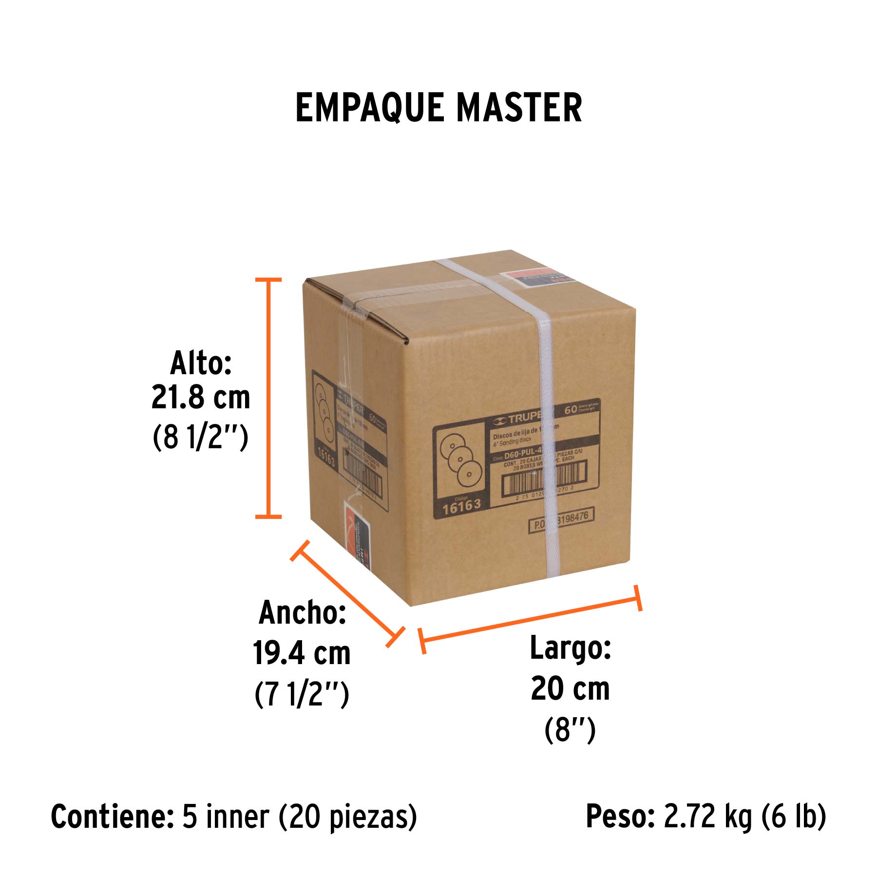 Paquete con 3 discos de lija 6" grano 60, para PUL-4X6T - Empaque