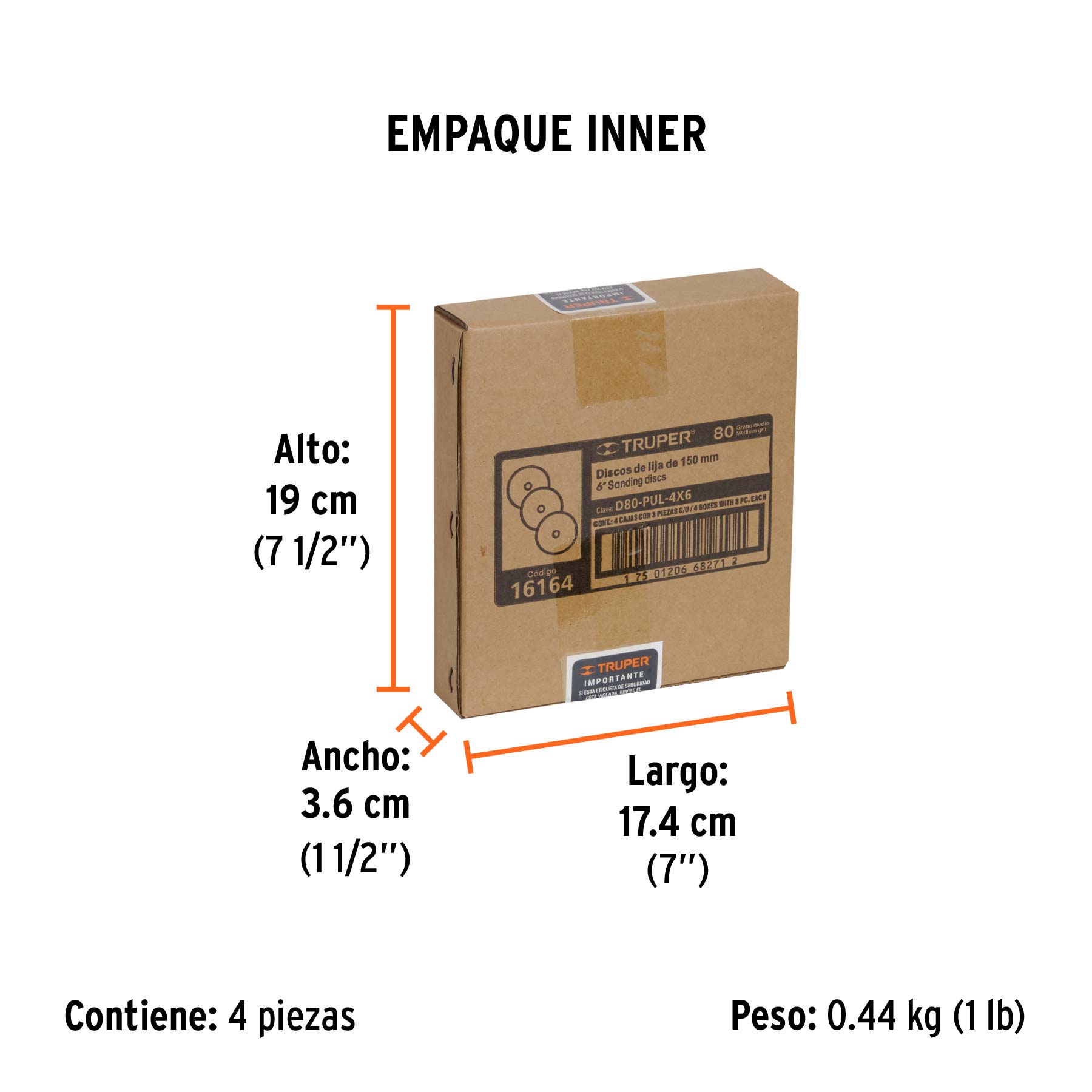 Paquete con 3 discos de lija 6" grano 80, para PUL-4X6T - Empaque