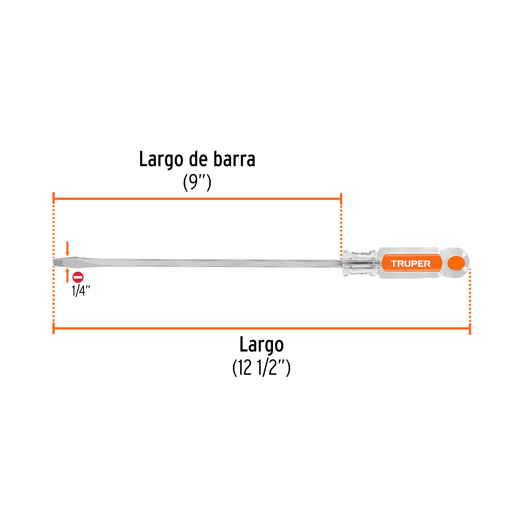 Desarmador plano 1/4 x 9" barra cuadrada mango acetato