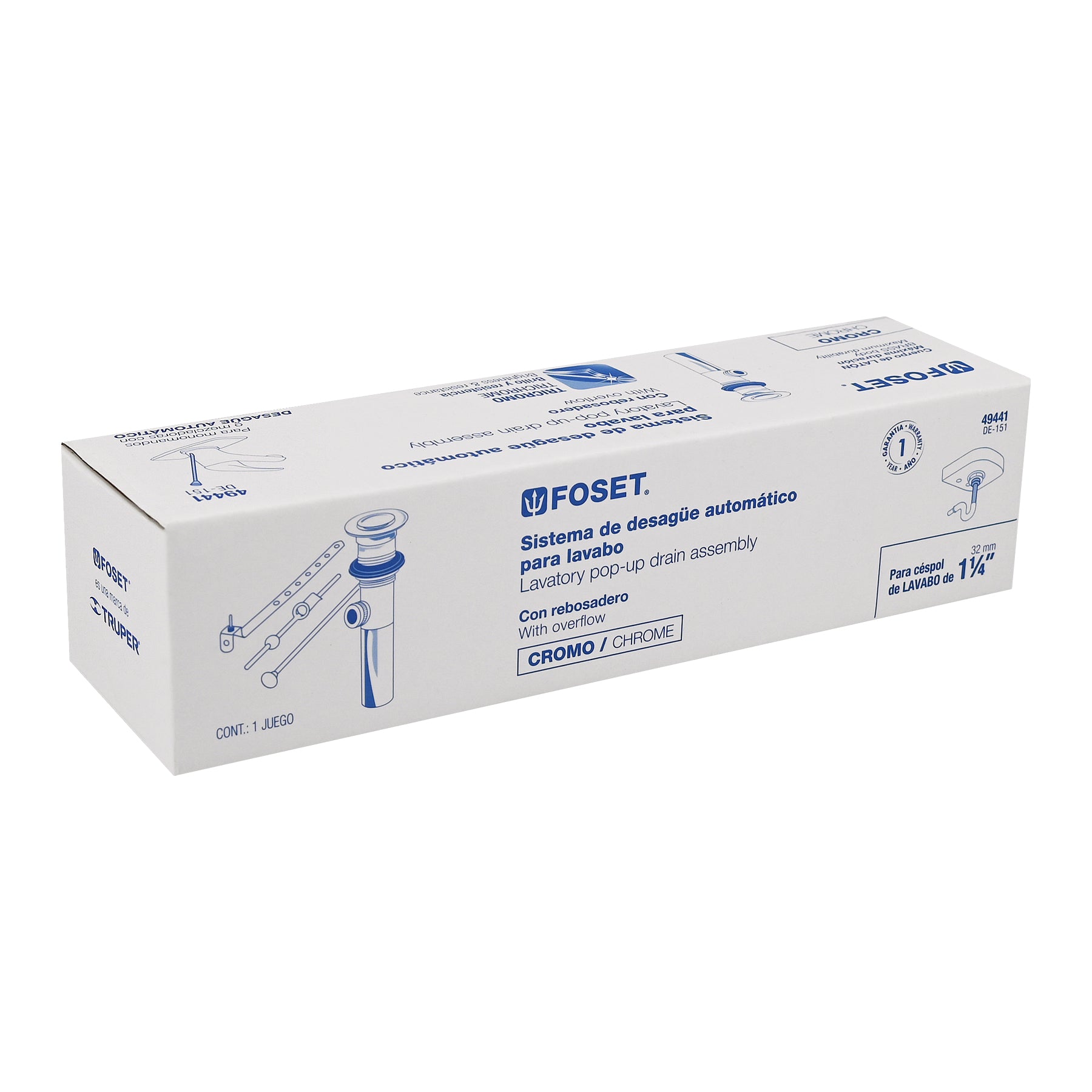 Contra para lavabo, con rebosadero,sistema automático, cromo
