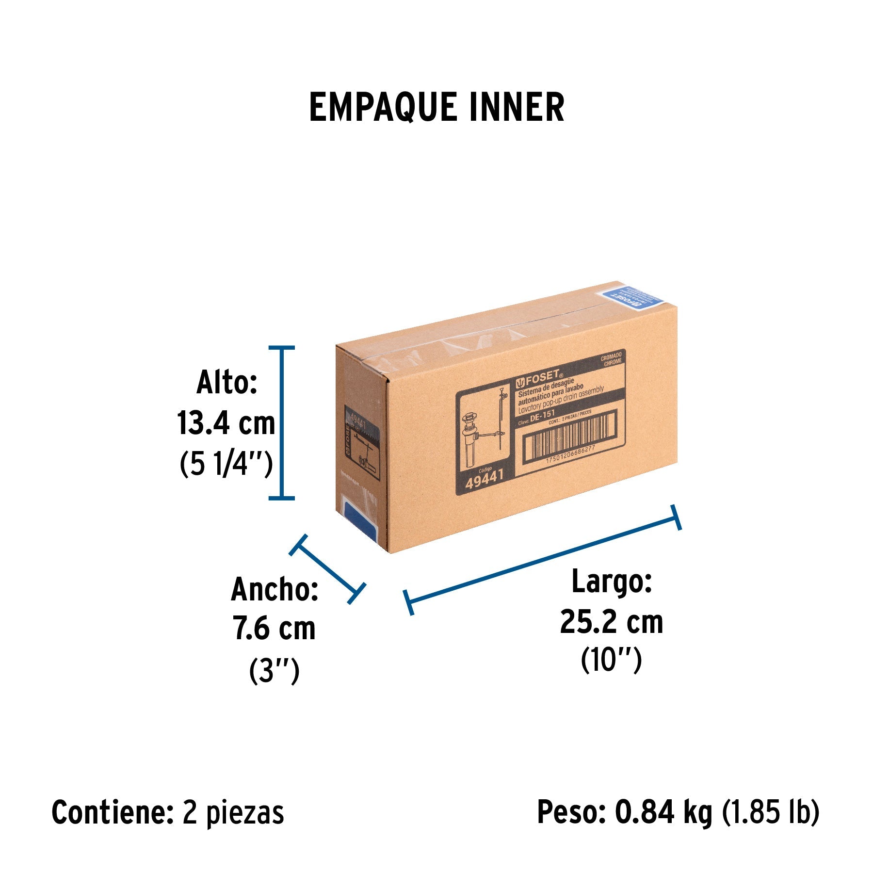 Contra para lavabo, con rebosadero,sistema automático, cromo - Empaque