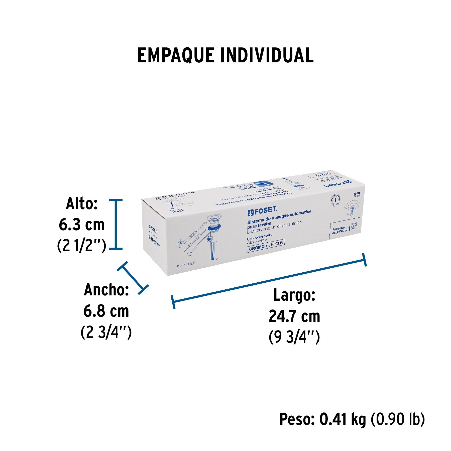 Contra para lavabo, con rebosadero,sistema automático, cromo - Empaque