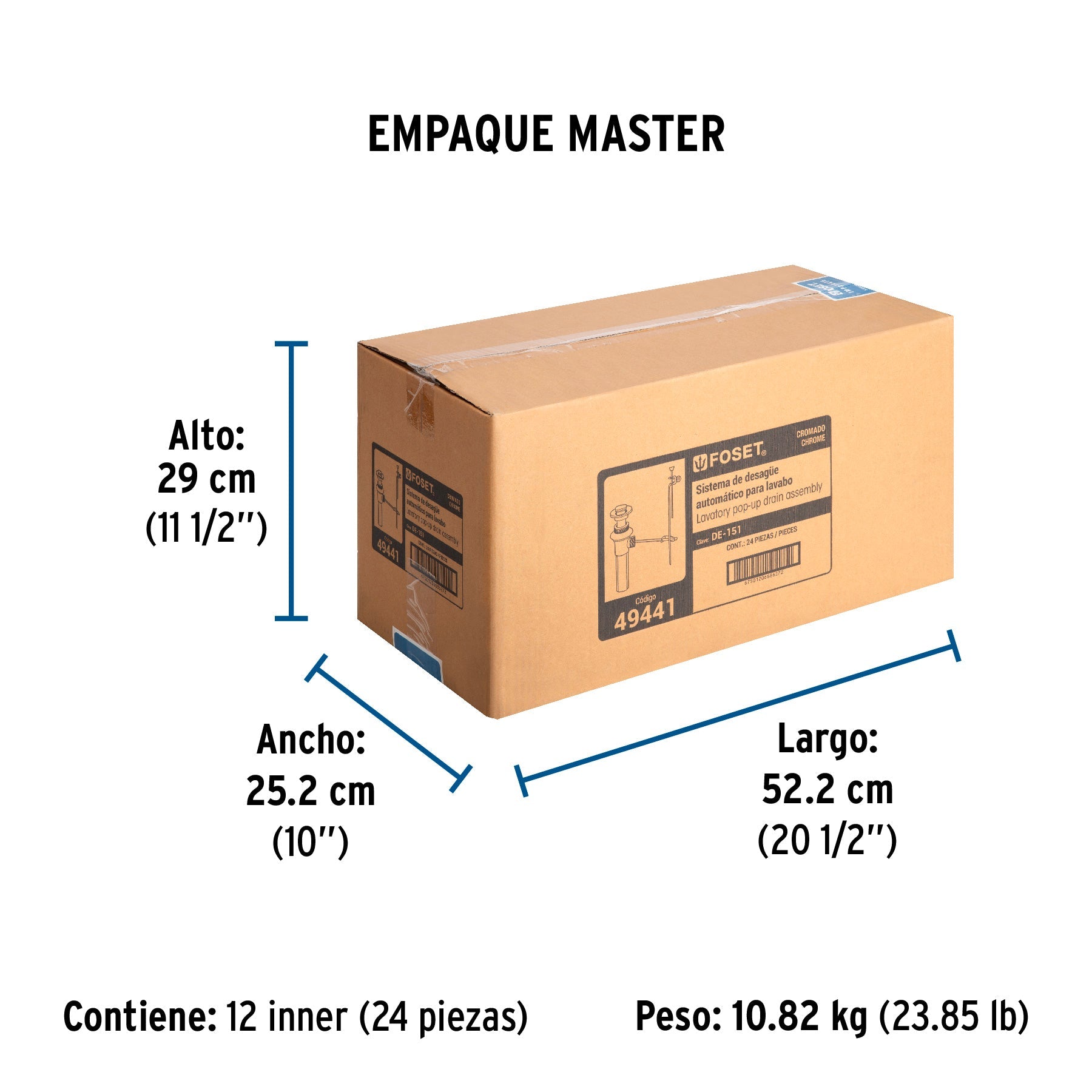 Contra para lavabo, con rebosadero,sistema automático, cromo - Empaque