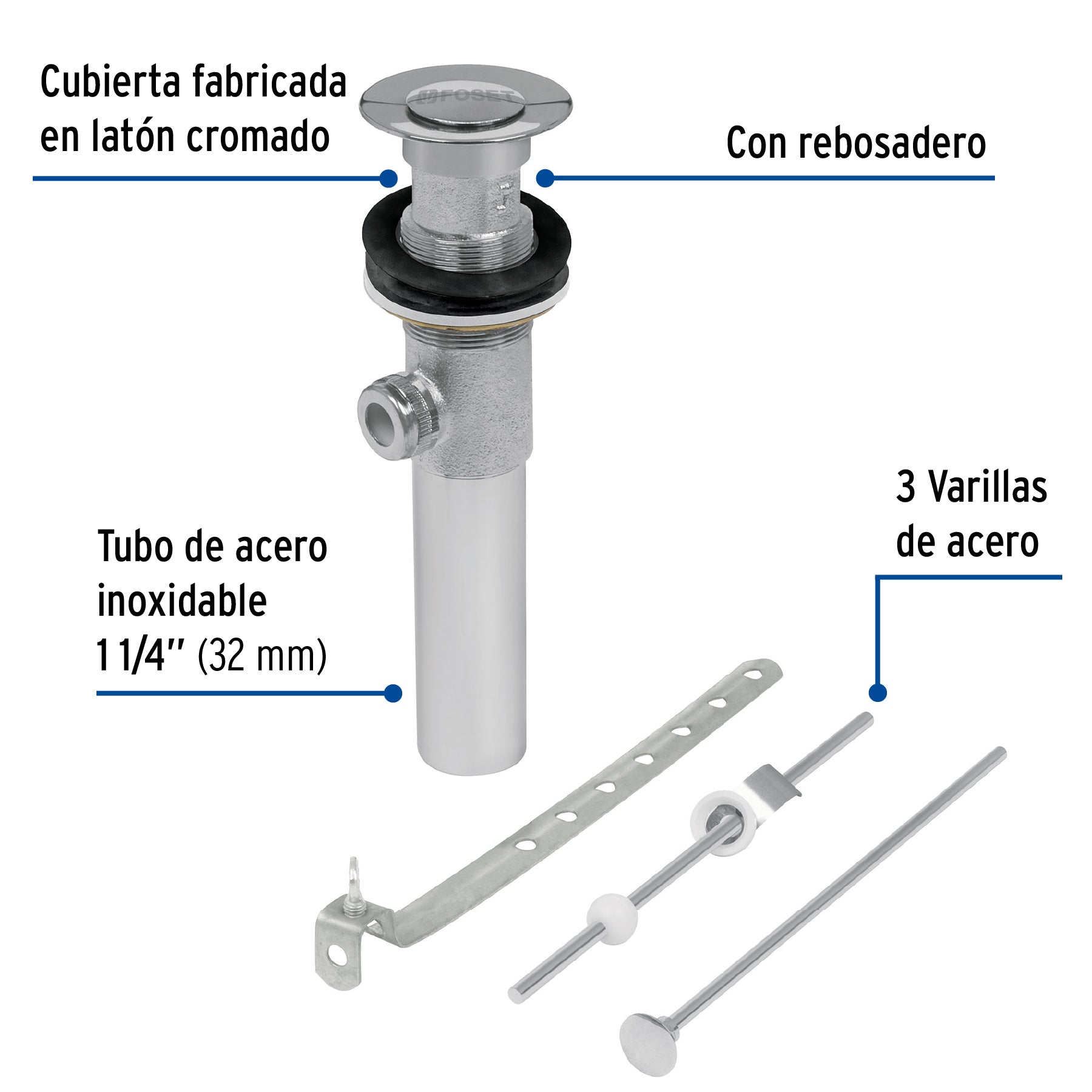 Contra para lavabo, con rebosadero,sistema automático, cromo