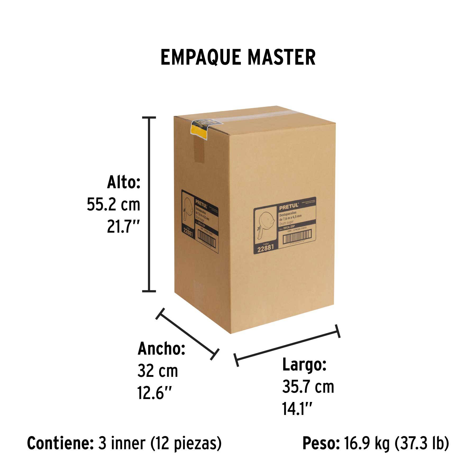 Destapacaños de 7.6 m manual con mango, PRETUL - Empaque
