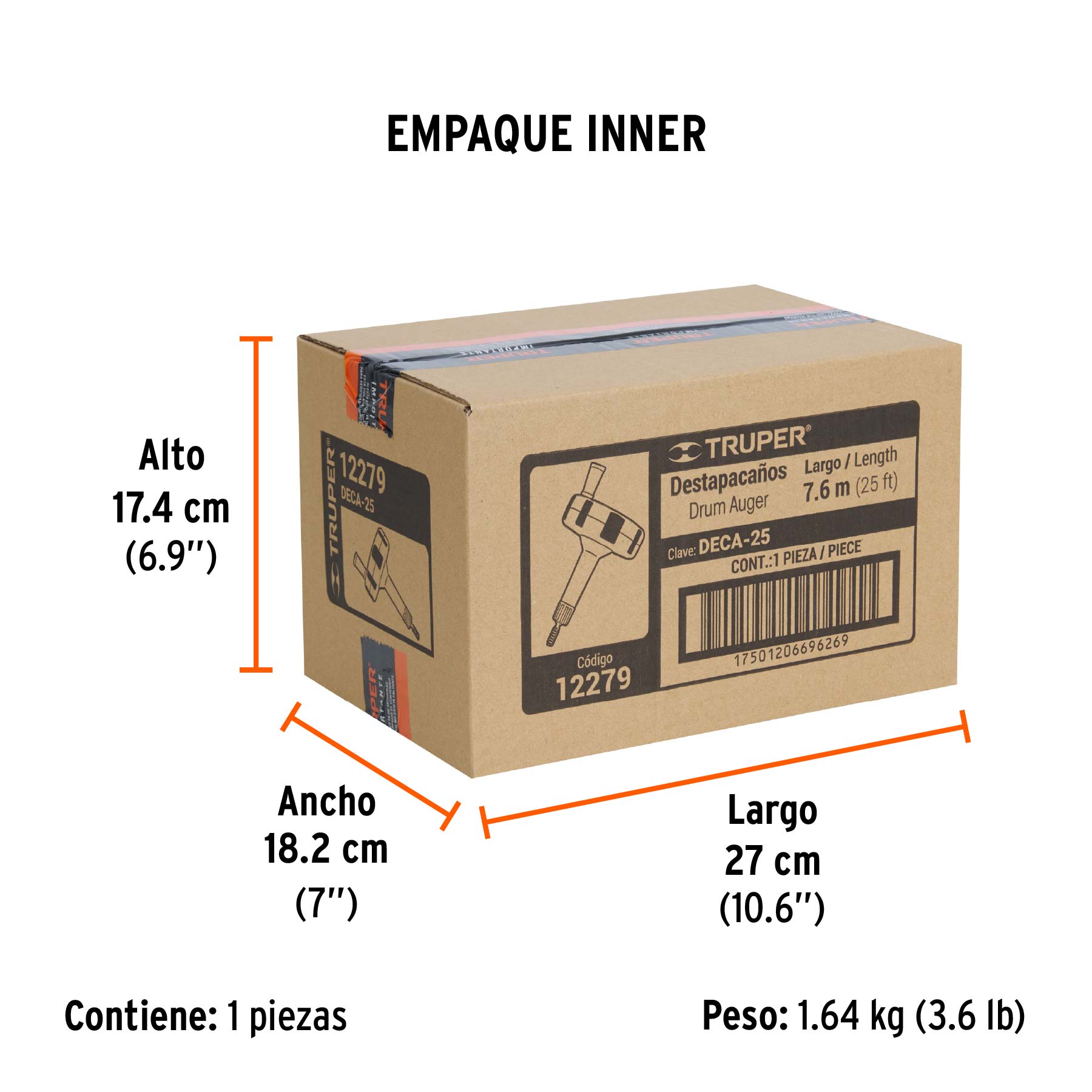 Destapacaños de 7.6 m manual, TRUPER - Empaque
