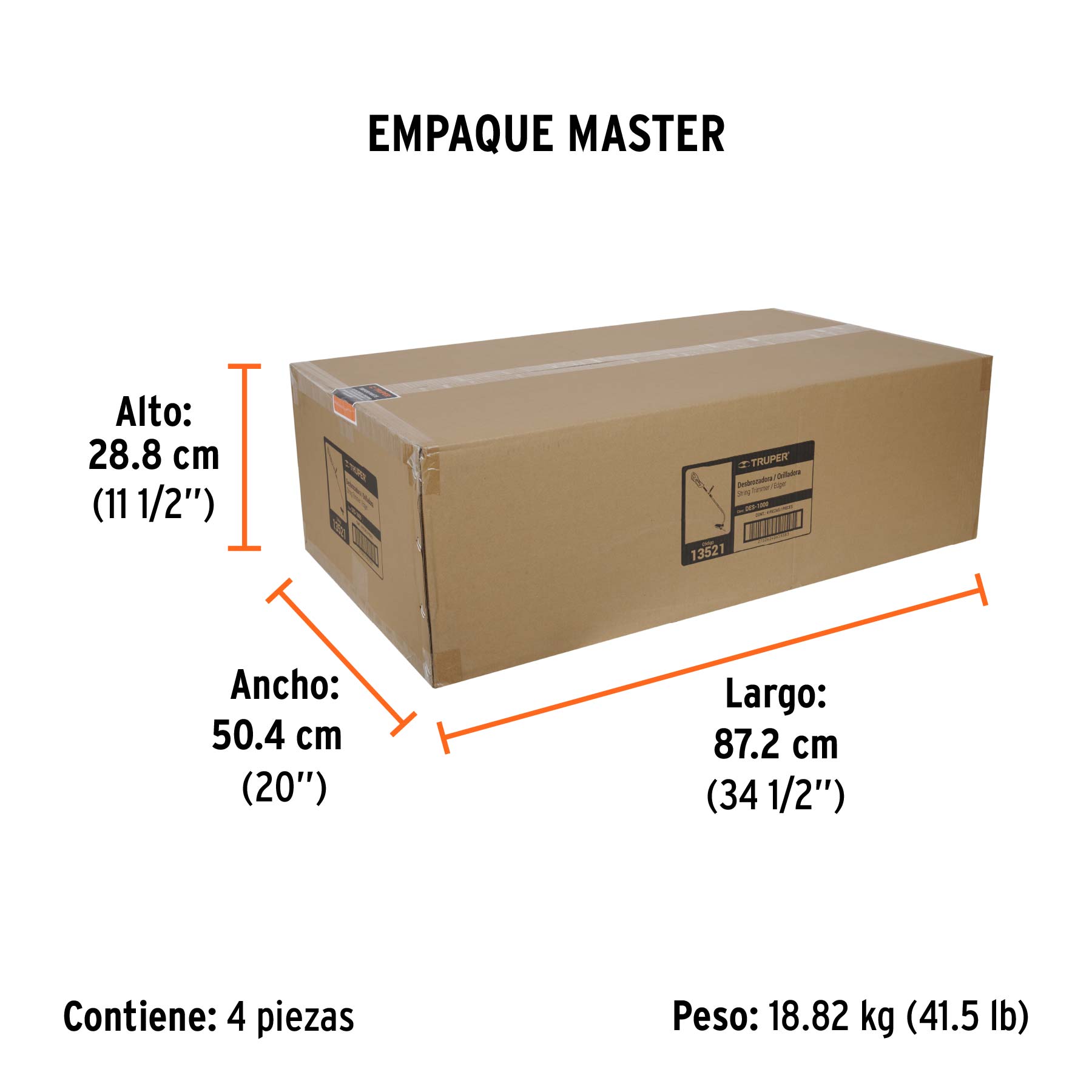 Desbrozadora eléctrica 1000 W mango "D", 14" corte, TRUPER - Empaque