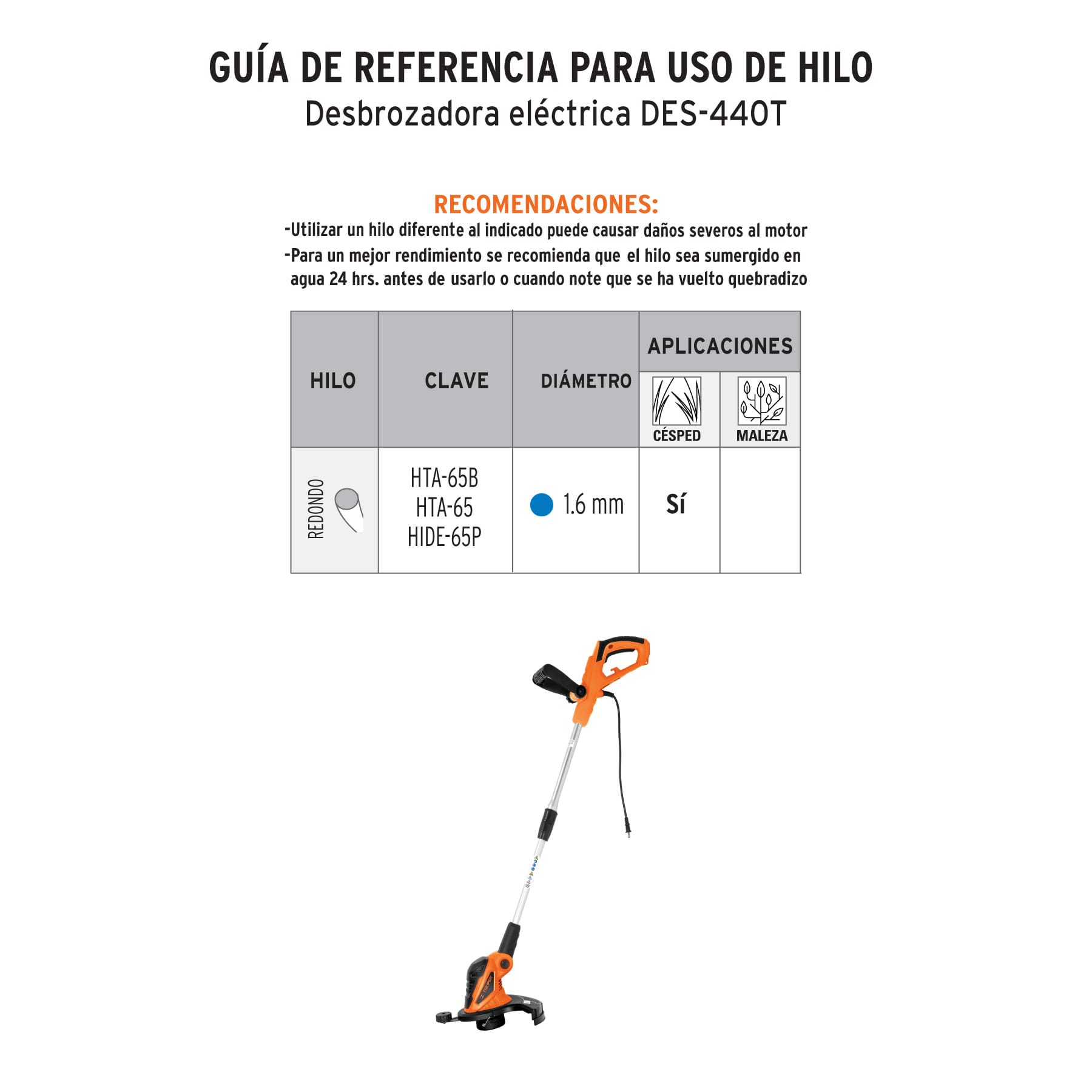 Desbrozadora eléctrica 450 W mango "D", 13" de corte