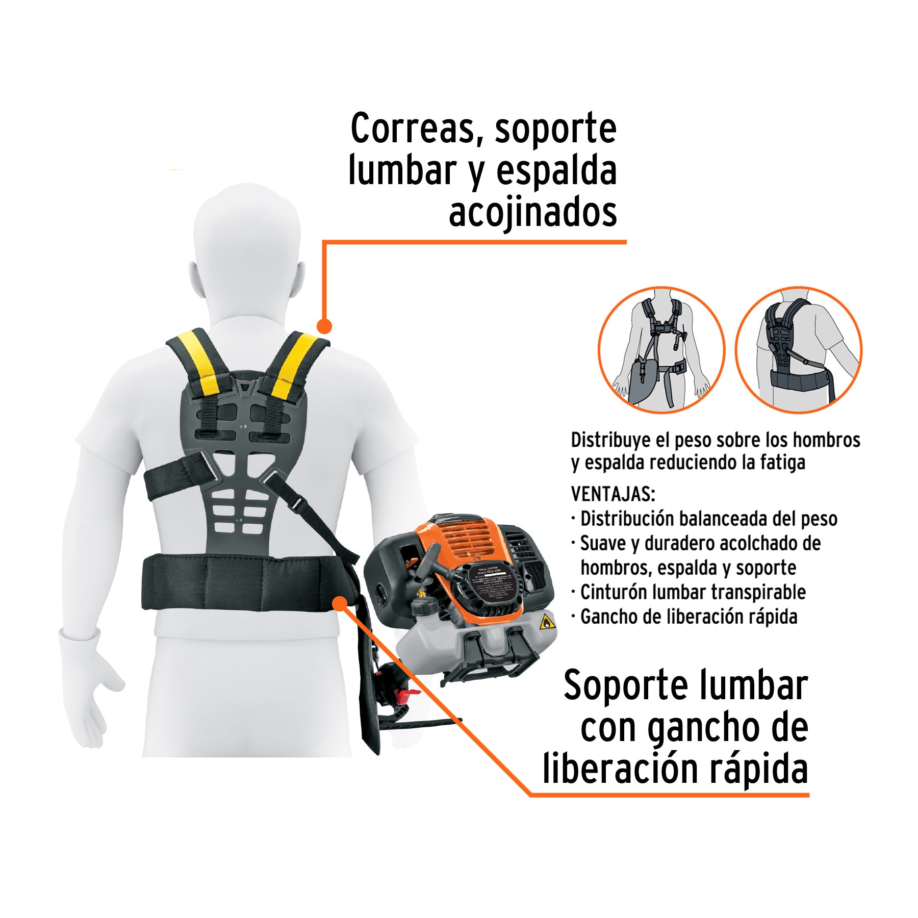 Desbrozadora multifuncional 4 en 1, a gasolina 45 cc, TRUPER
