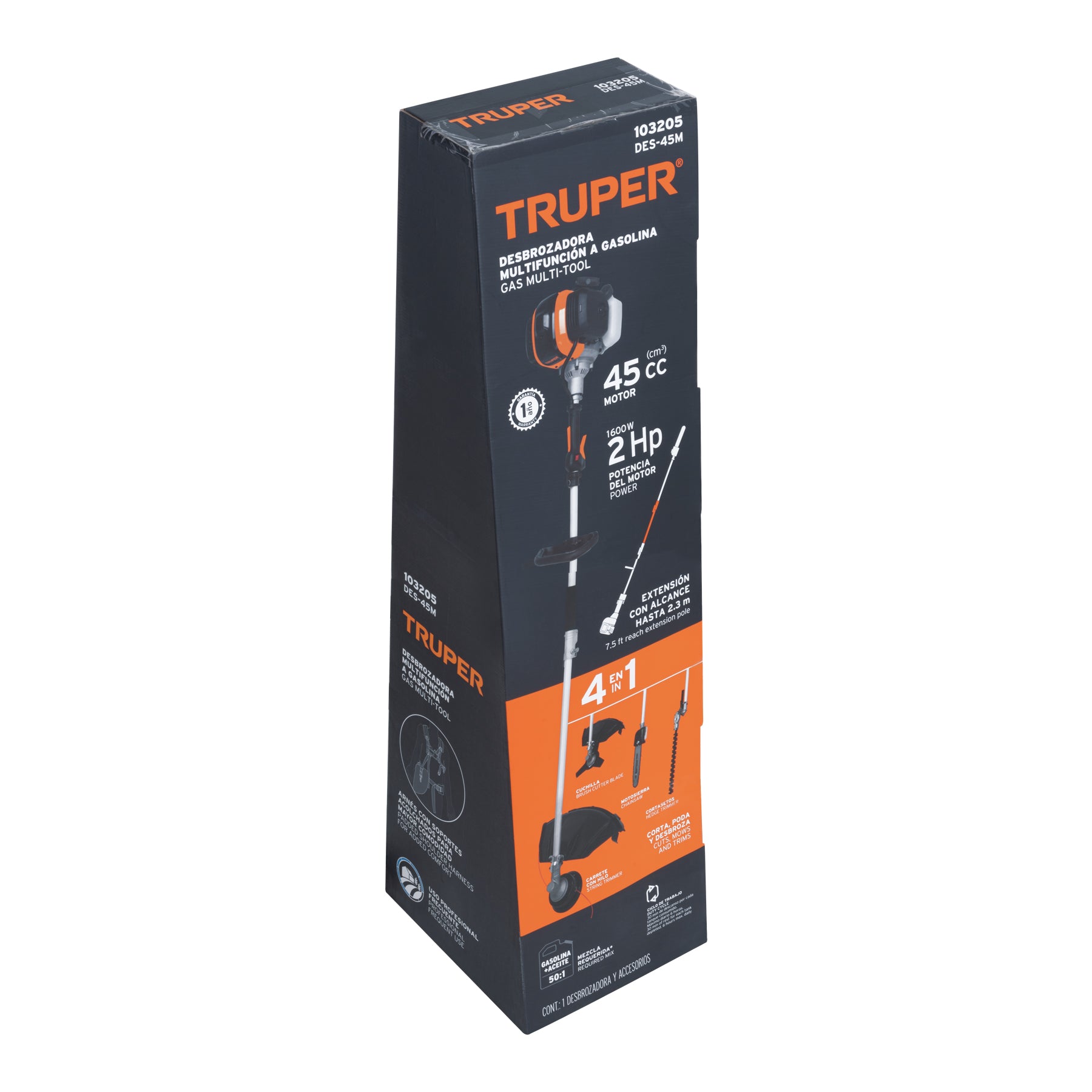 Desbrozadora multifuncional 4 en 1, a gasolina 45 cc, TRUPER