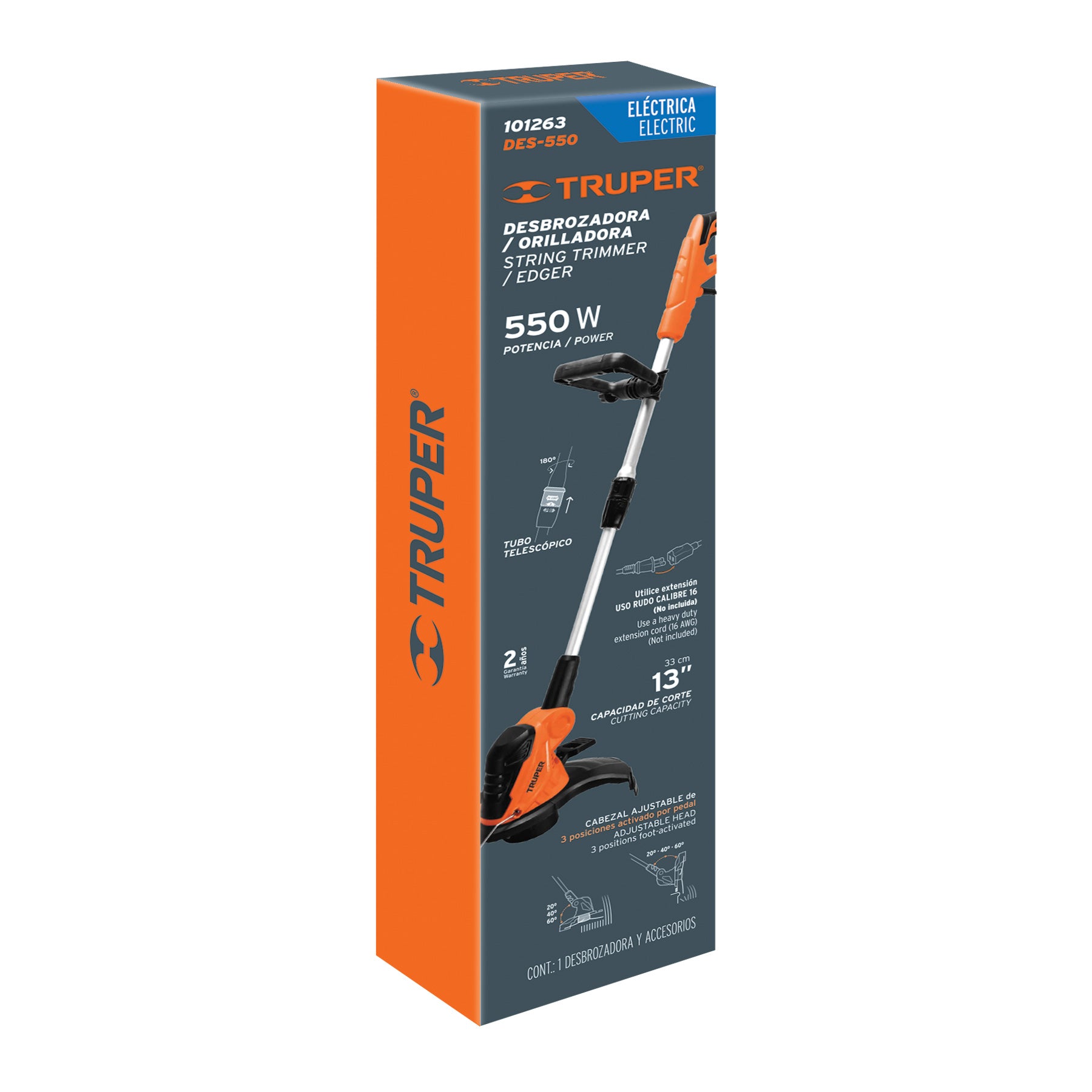 Desbrozadora eléctrica 550 W mango "D", 13" corte, TRUPER