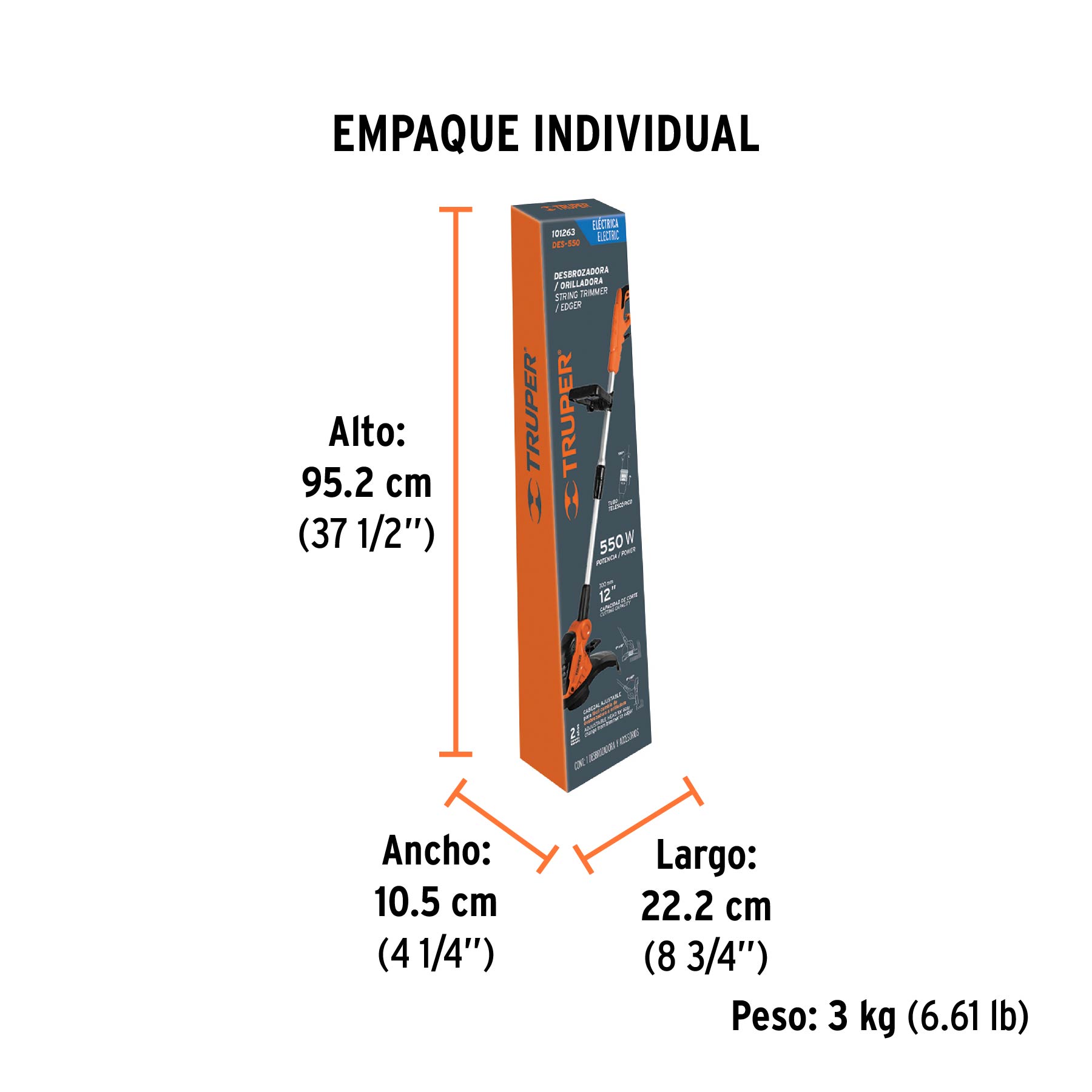 Desbrozadora eléctrica 550 W mango "D", 13" corte, TRUPER - Empaque