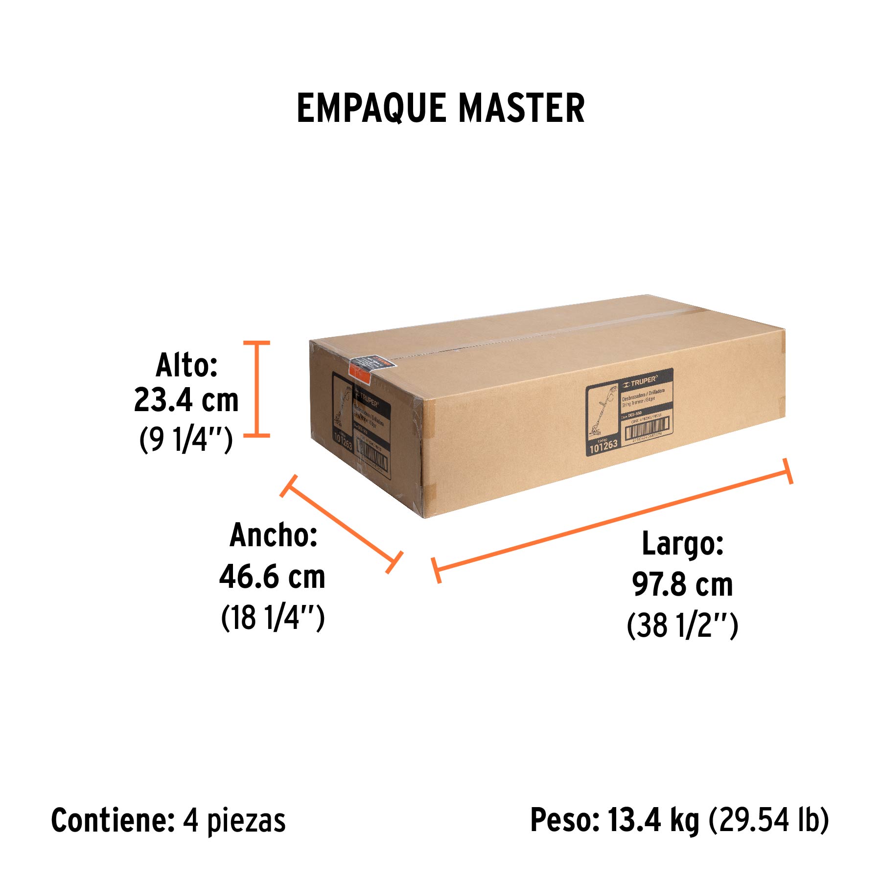 Desbrozadora eléctrica 550 W mango "D", 13" corte, TRUPER - Empaque