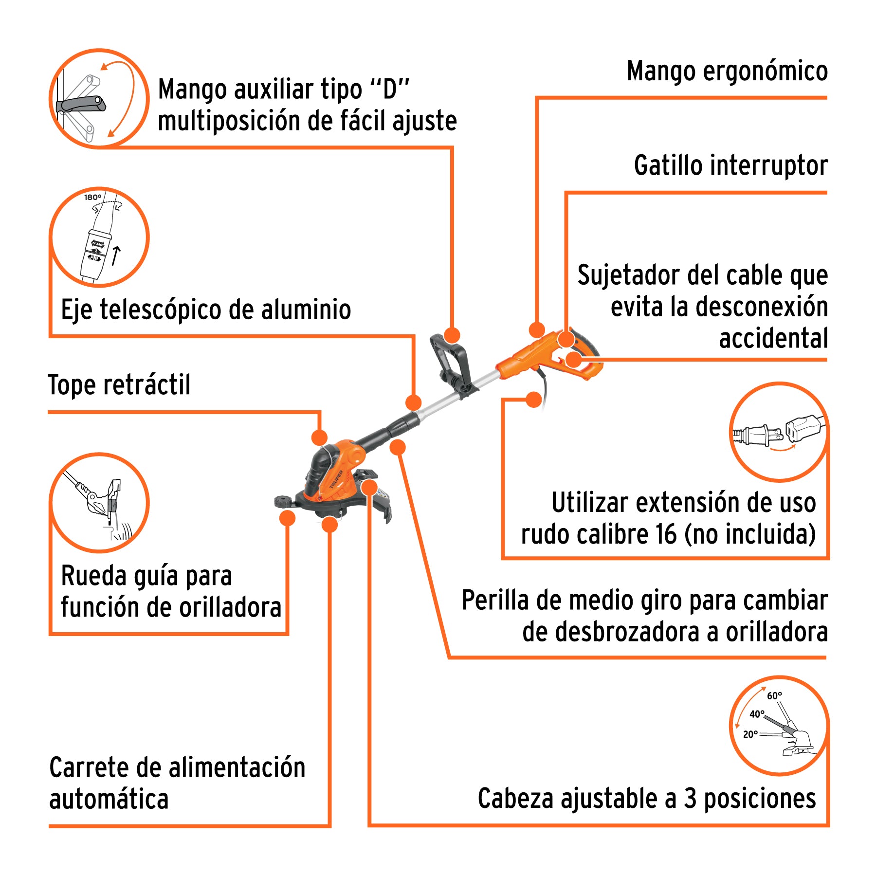 Desbrozadora eléctrica 550 W mango "D", 13" corte, TRUPER