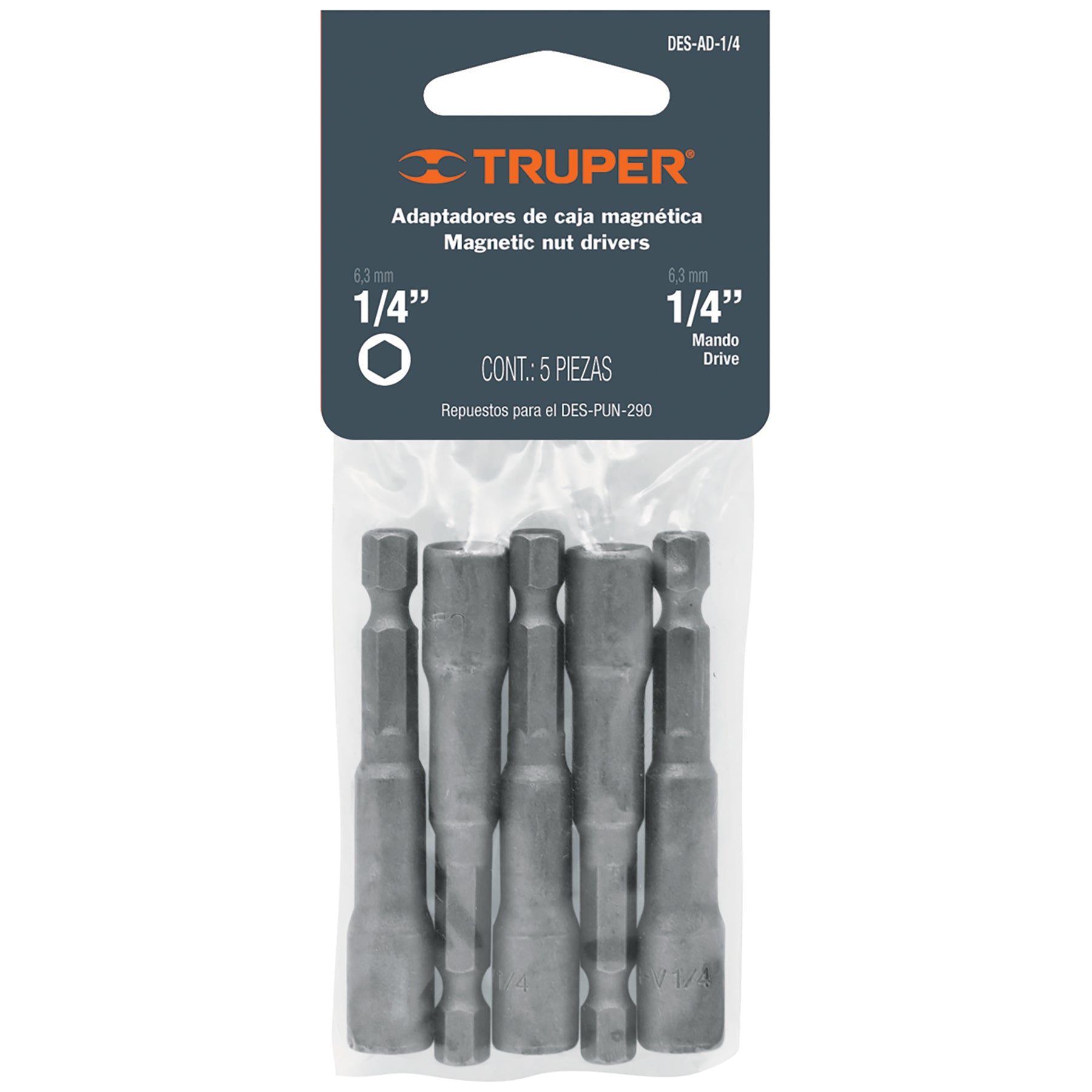 Juego de dados magnéticos para taladro, 1/4", bolsa 5 pzas