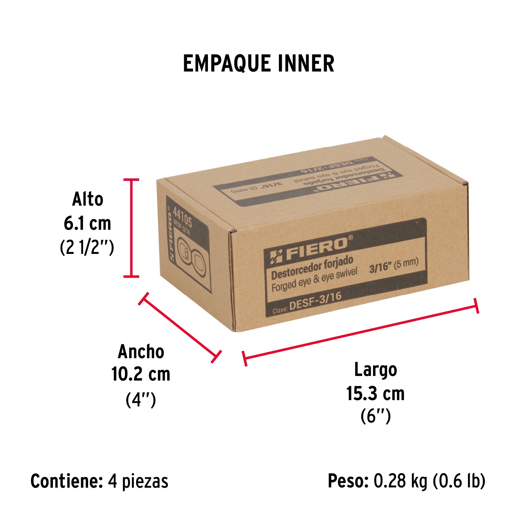 Destorcedor forjado de 3/16", FIERO - Empaque