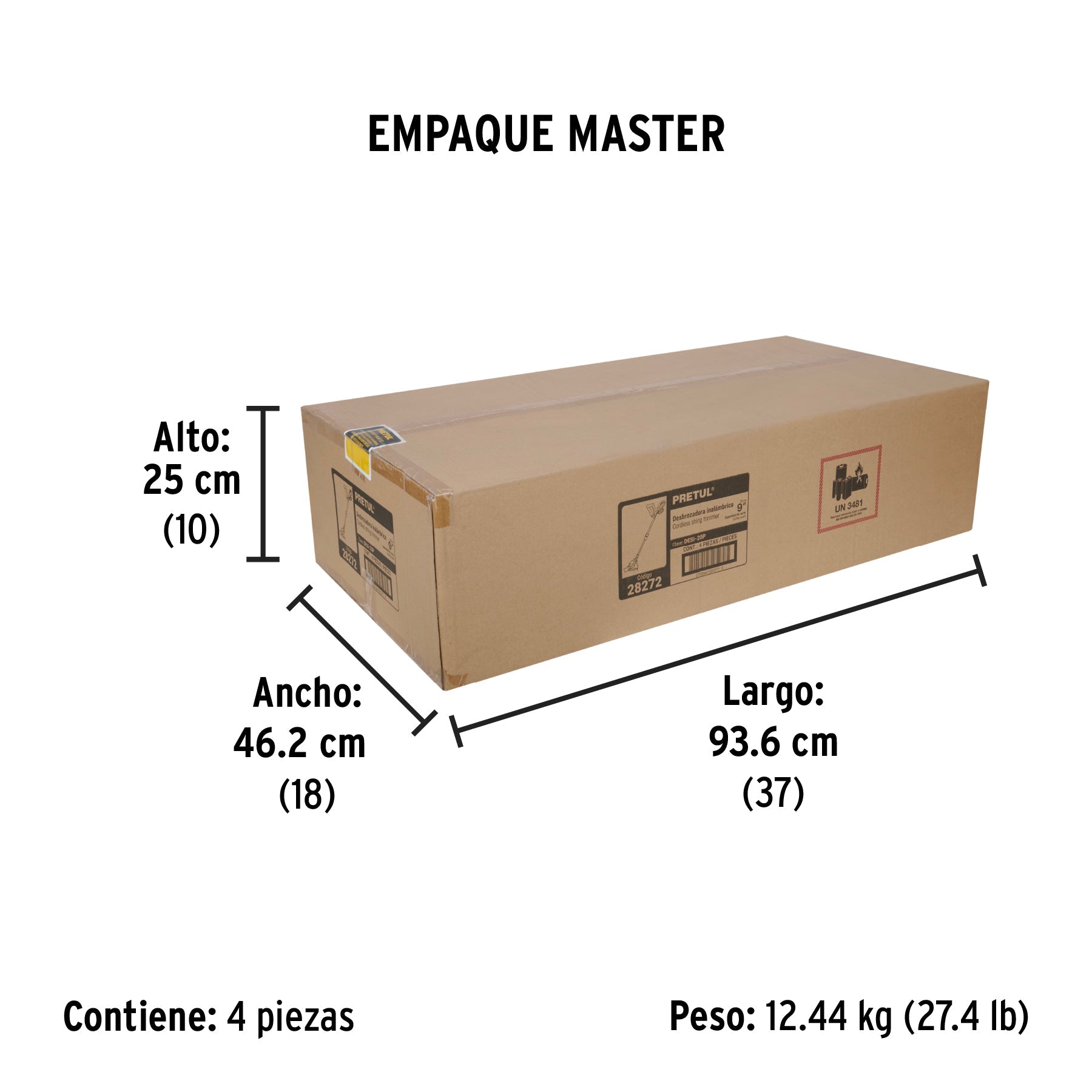 Desbrozadora inalámbrica 20V, 1 batería 2Ah, 1 carg. PRETUL - Empaque