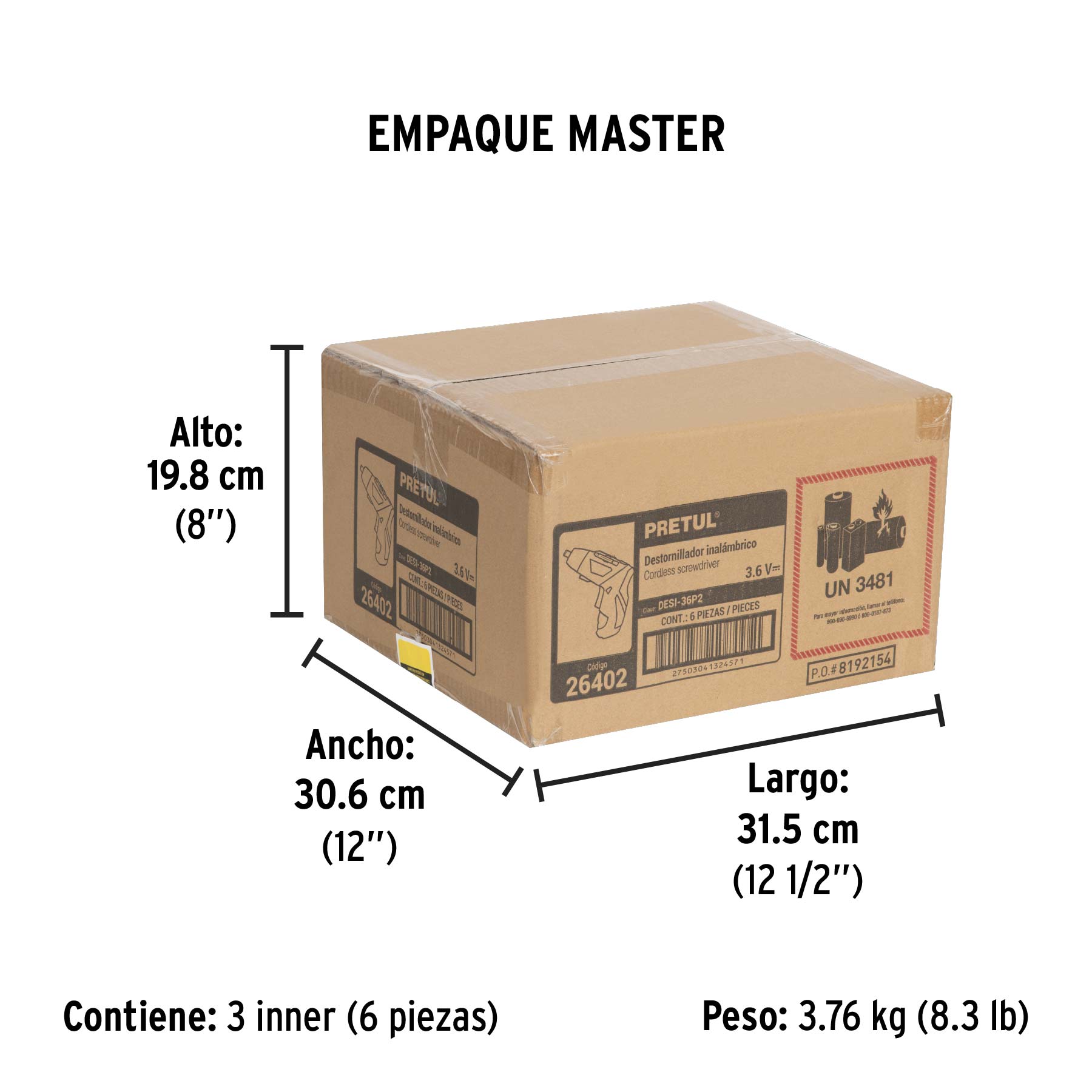 Destornillador de dos posiciones, 3.6V, PRETUL - Empaque