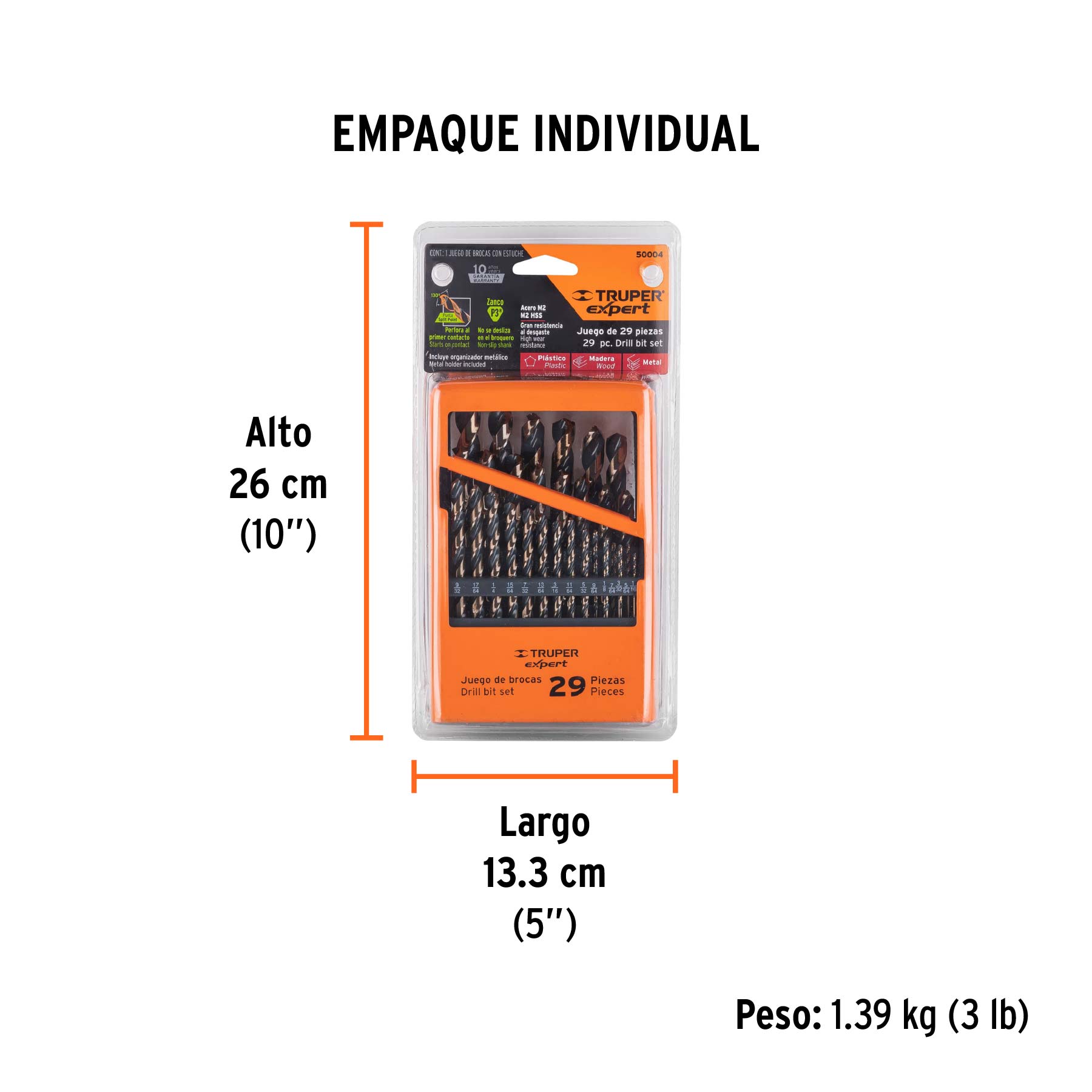 Juego de 29 brocas HSS para metal en estuche, TRUPER EXPERT - Empaque