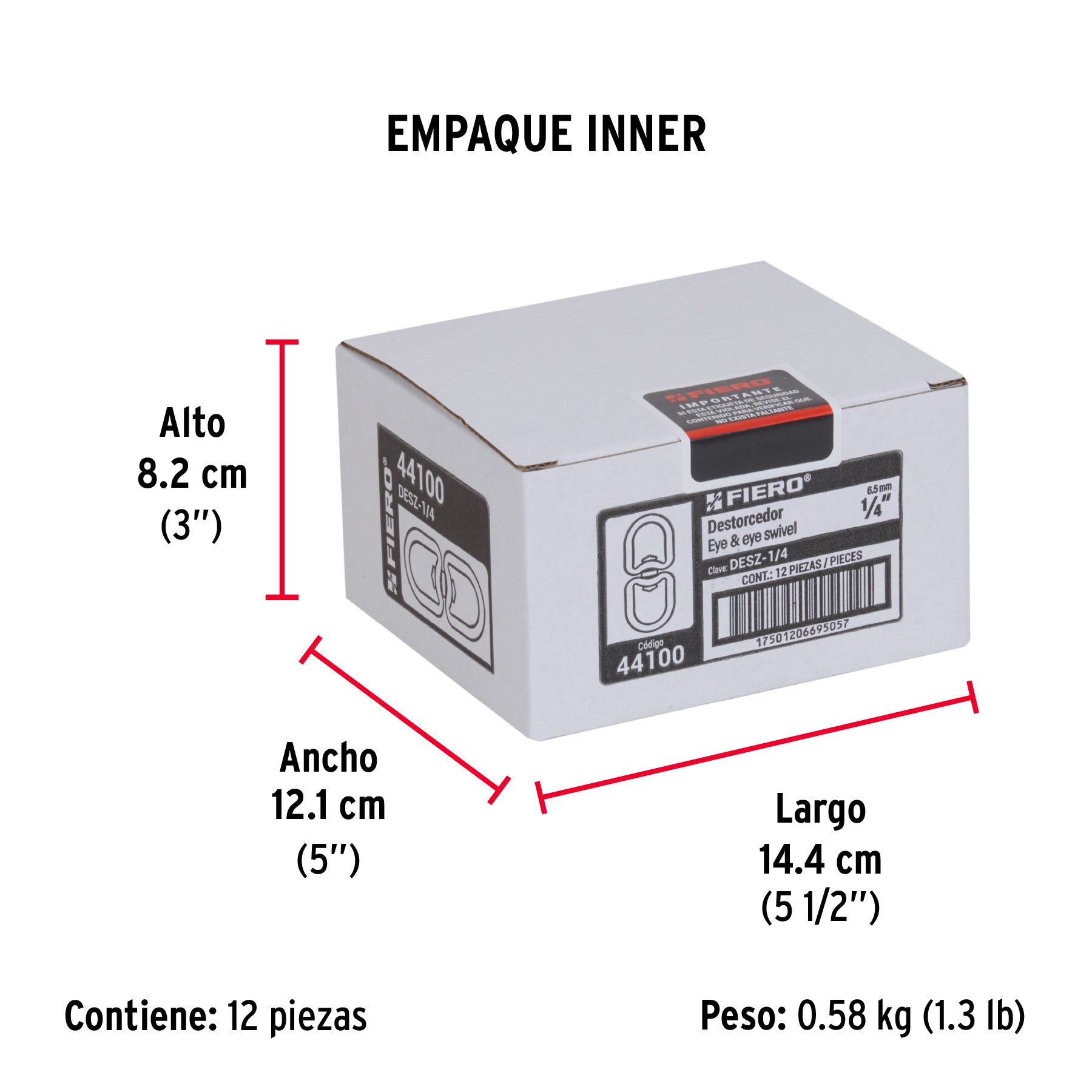 Destorcedor metálico de 1/4", FIERO - Empaque