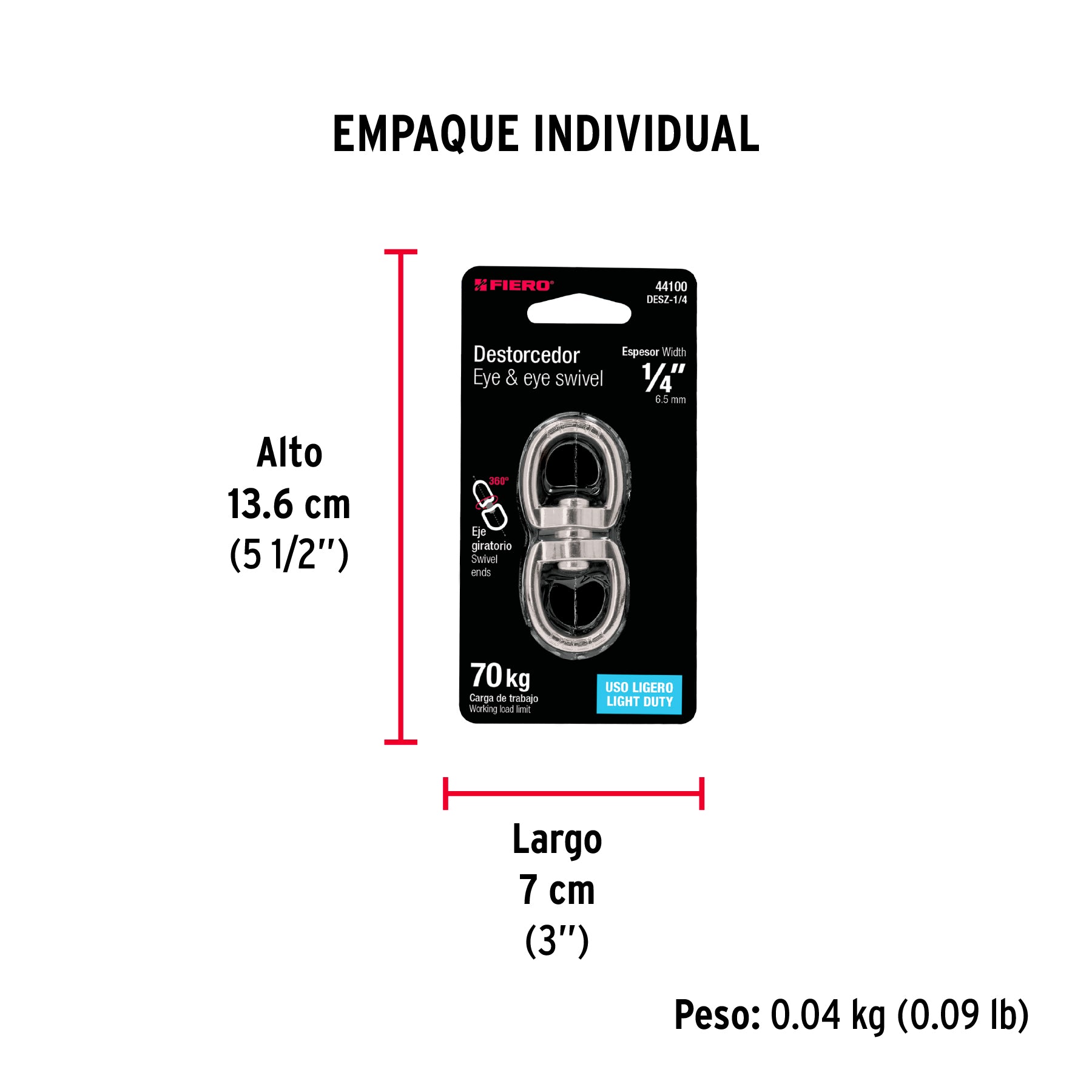 Destorcedor metálico de 1/4", FIERO - Empaque