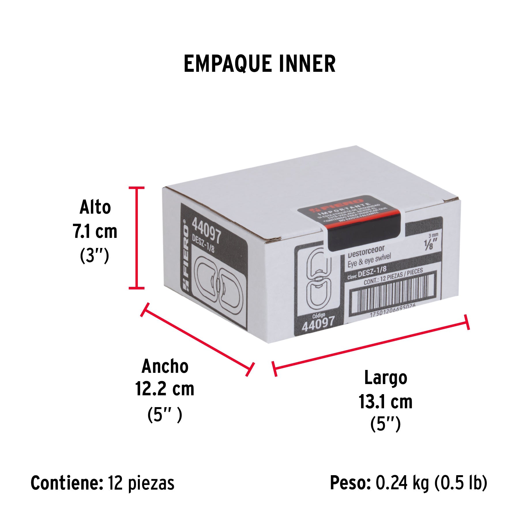 Destorcedor metálico de 1/8", FIERO - Empaque