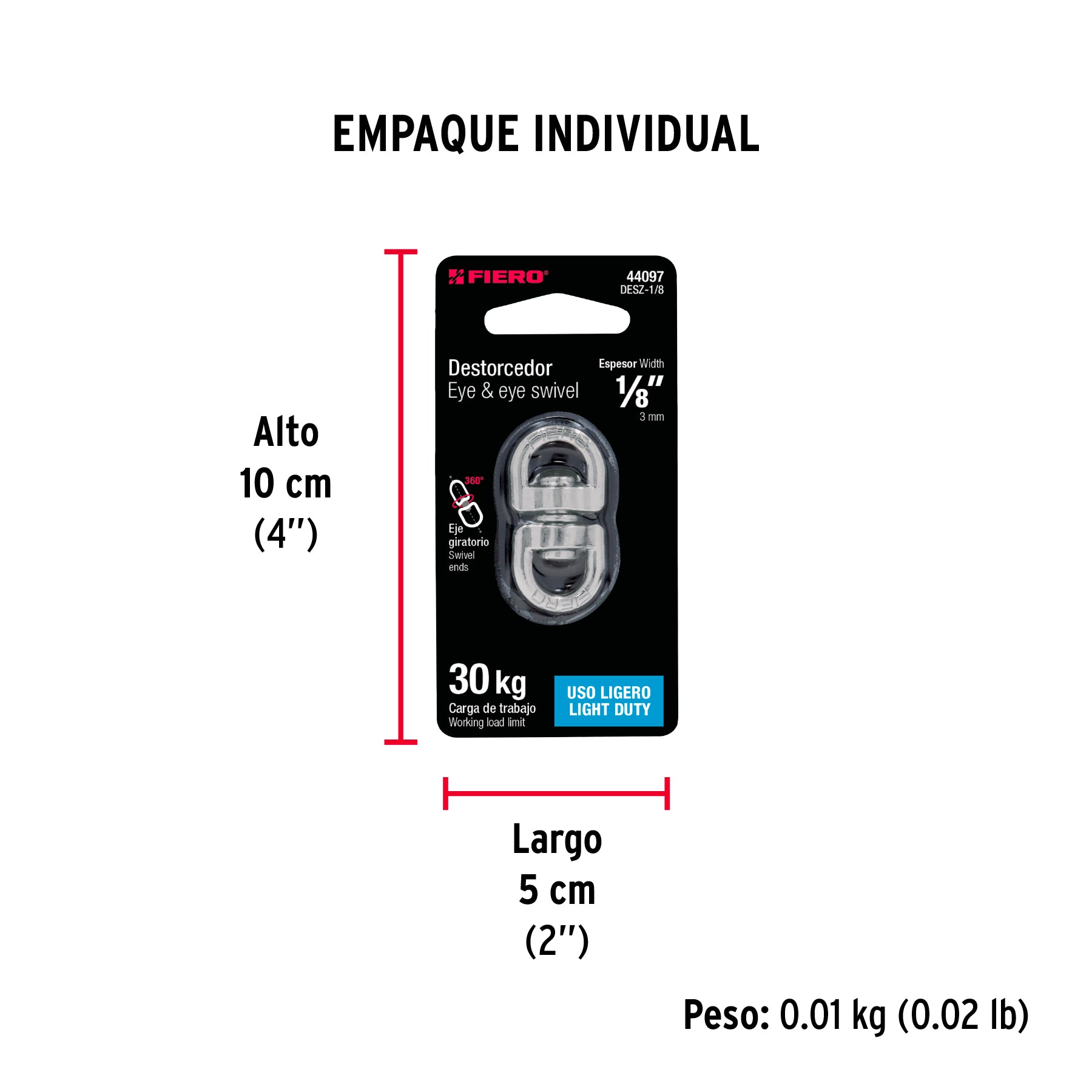 Destorcedor metálico de 1/8", FIERO - Empaque