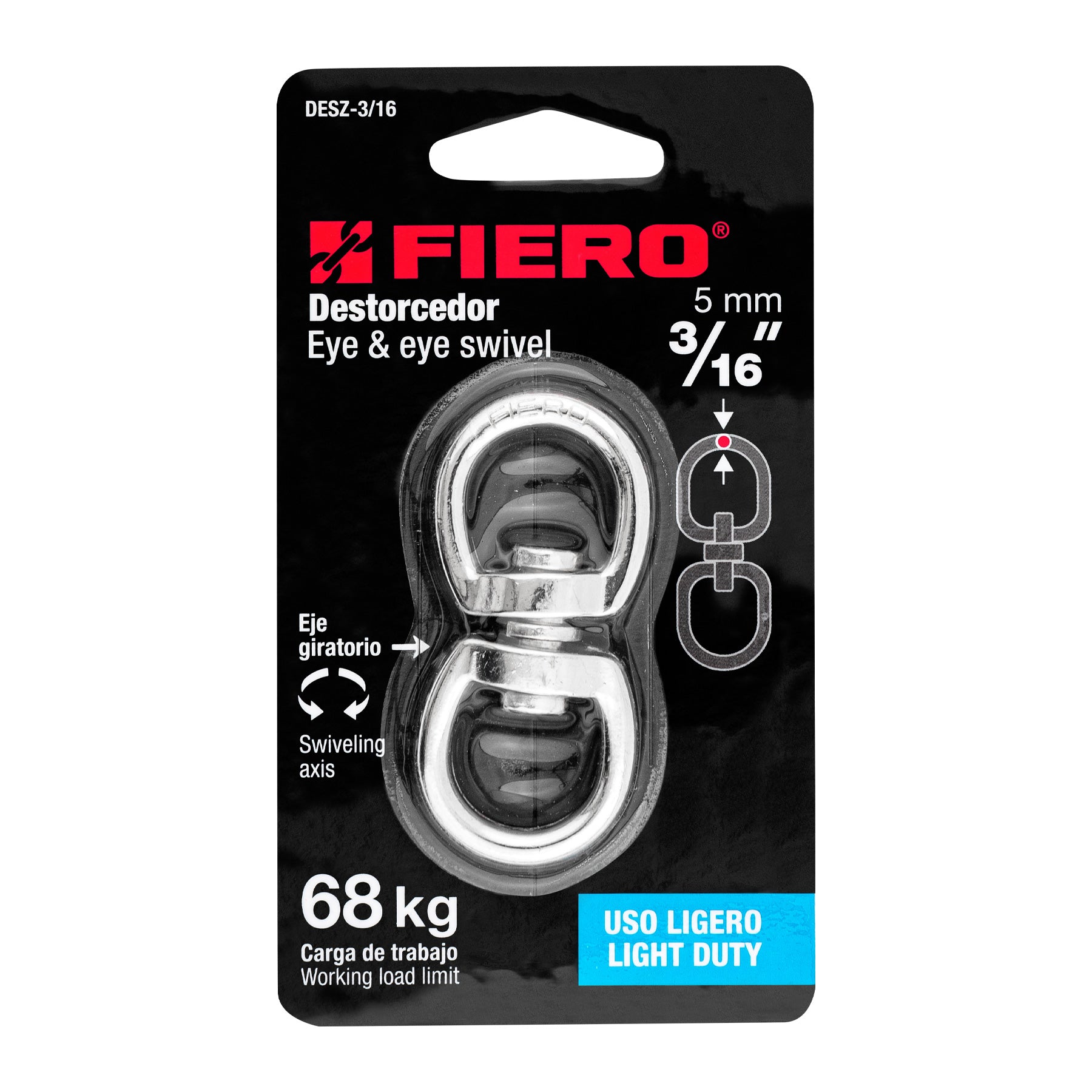 Destorcedor metálico de 3/16", FIERO