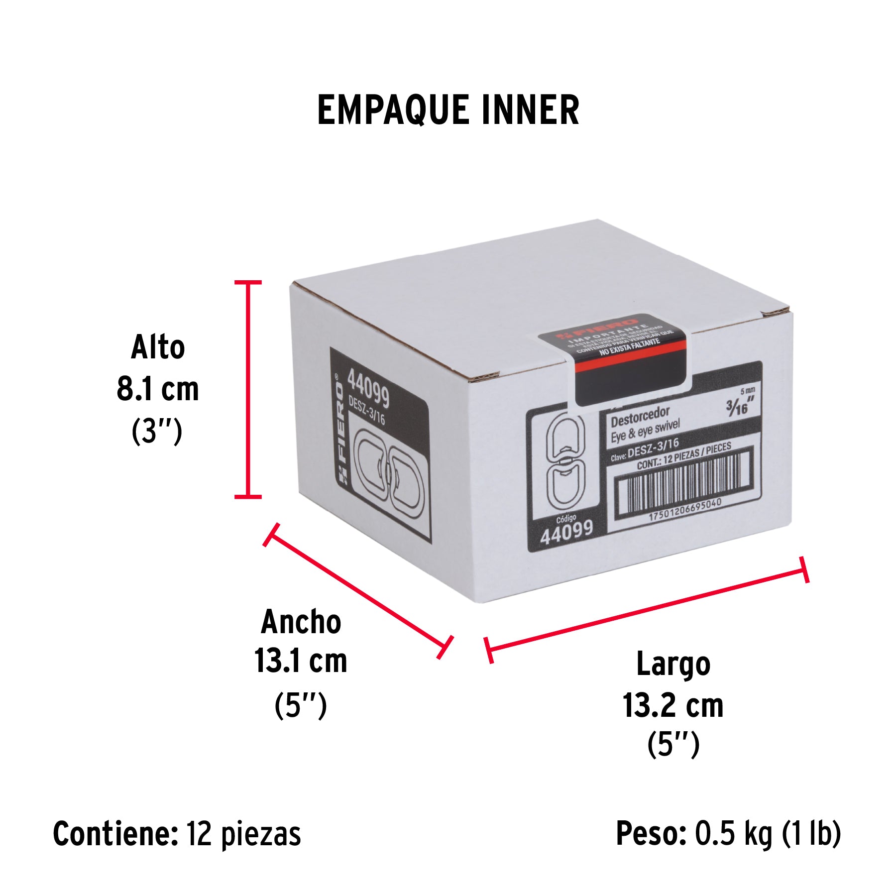 Destorcedor metálico de 3/16", FIERO - Empaque