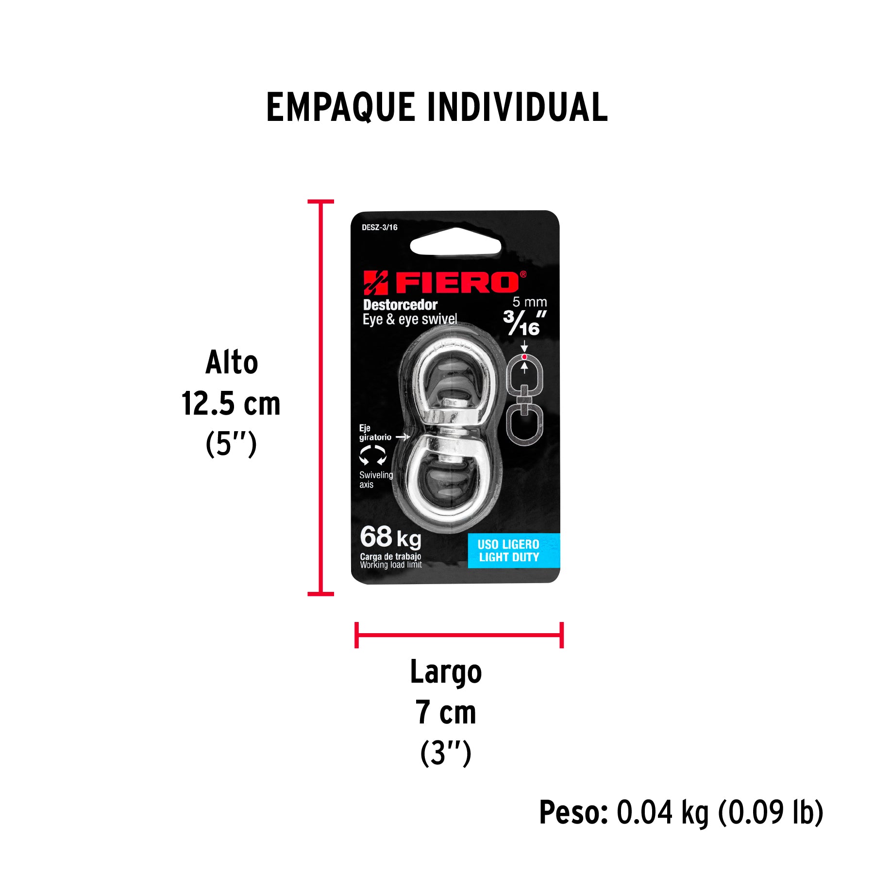 Destorcedor metálico de 3/16", FIERO - Empaque