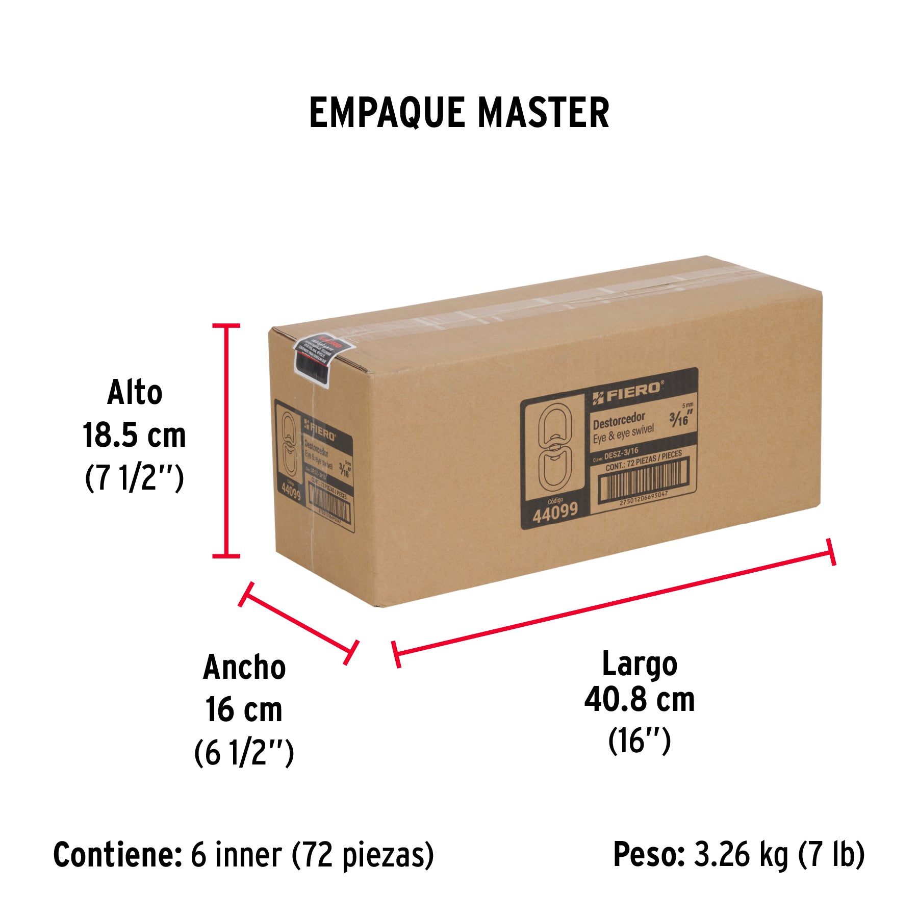 Destorcedor metálico de 3/16", FIERO - Empaque