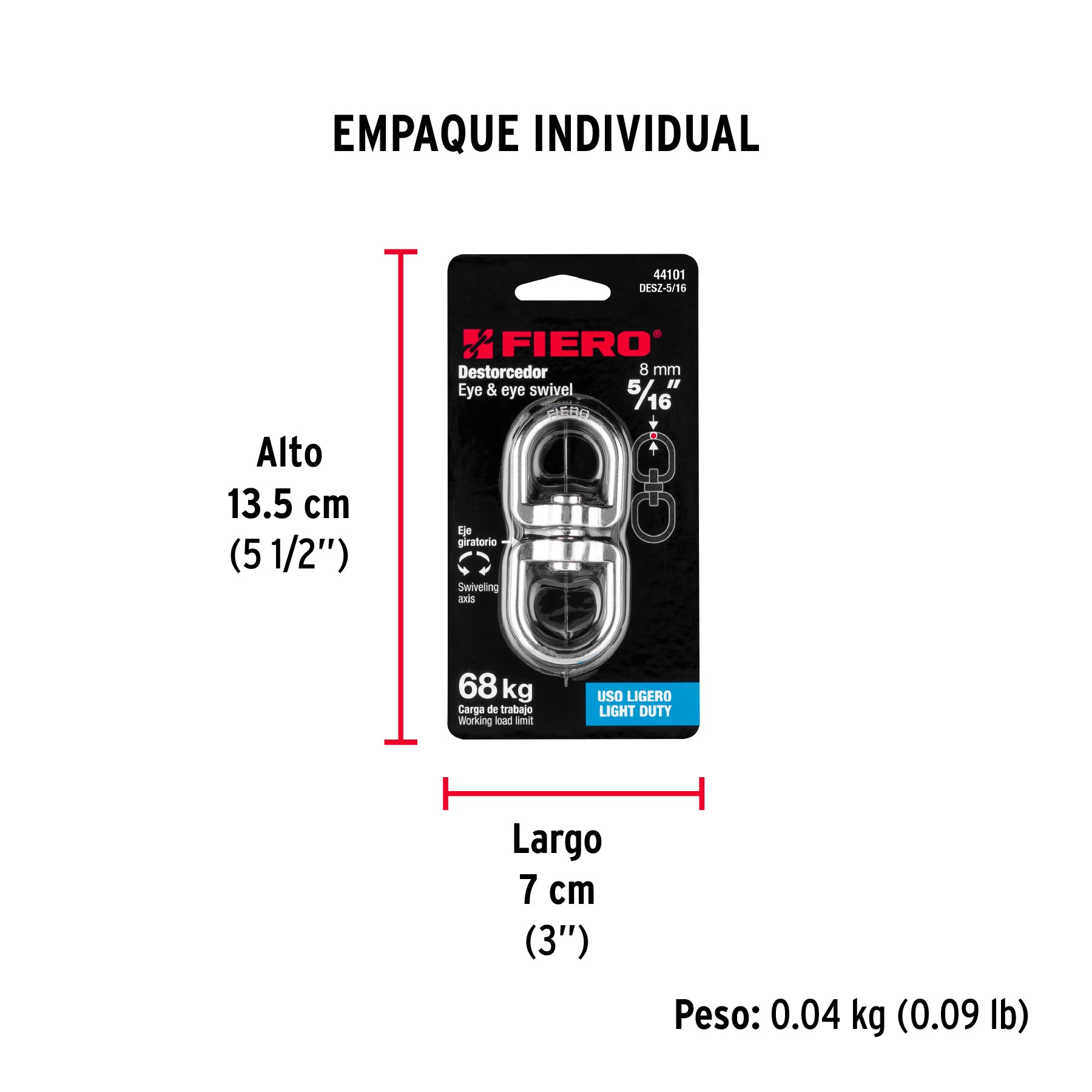 Destorcedor metálico de 5/16", FIERO - Empaque
