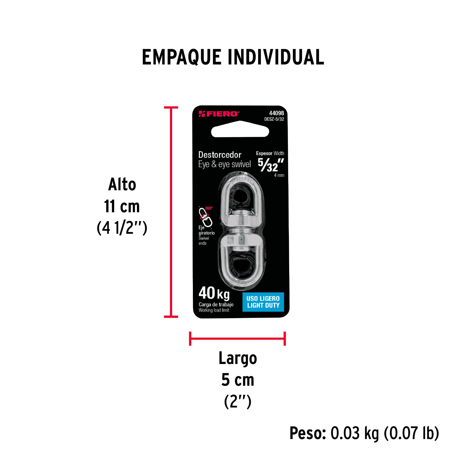 Destorcedor metálico de 5/32", FIERO - Empaque