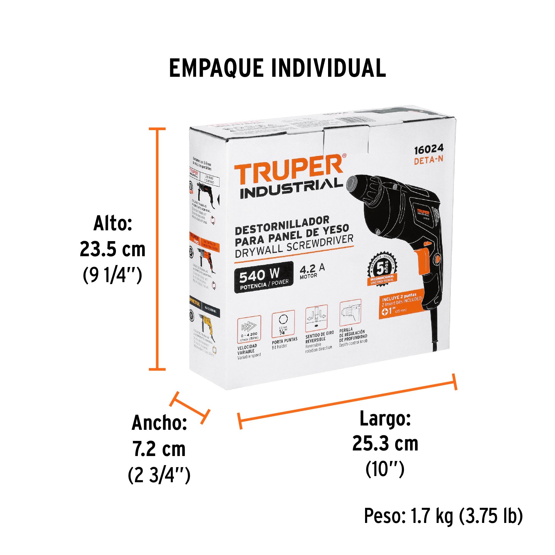 Destornillador para panel de yeso 540W, TRUPER INDUSTRIAL - Empaque