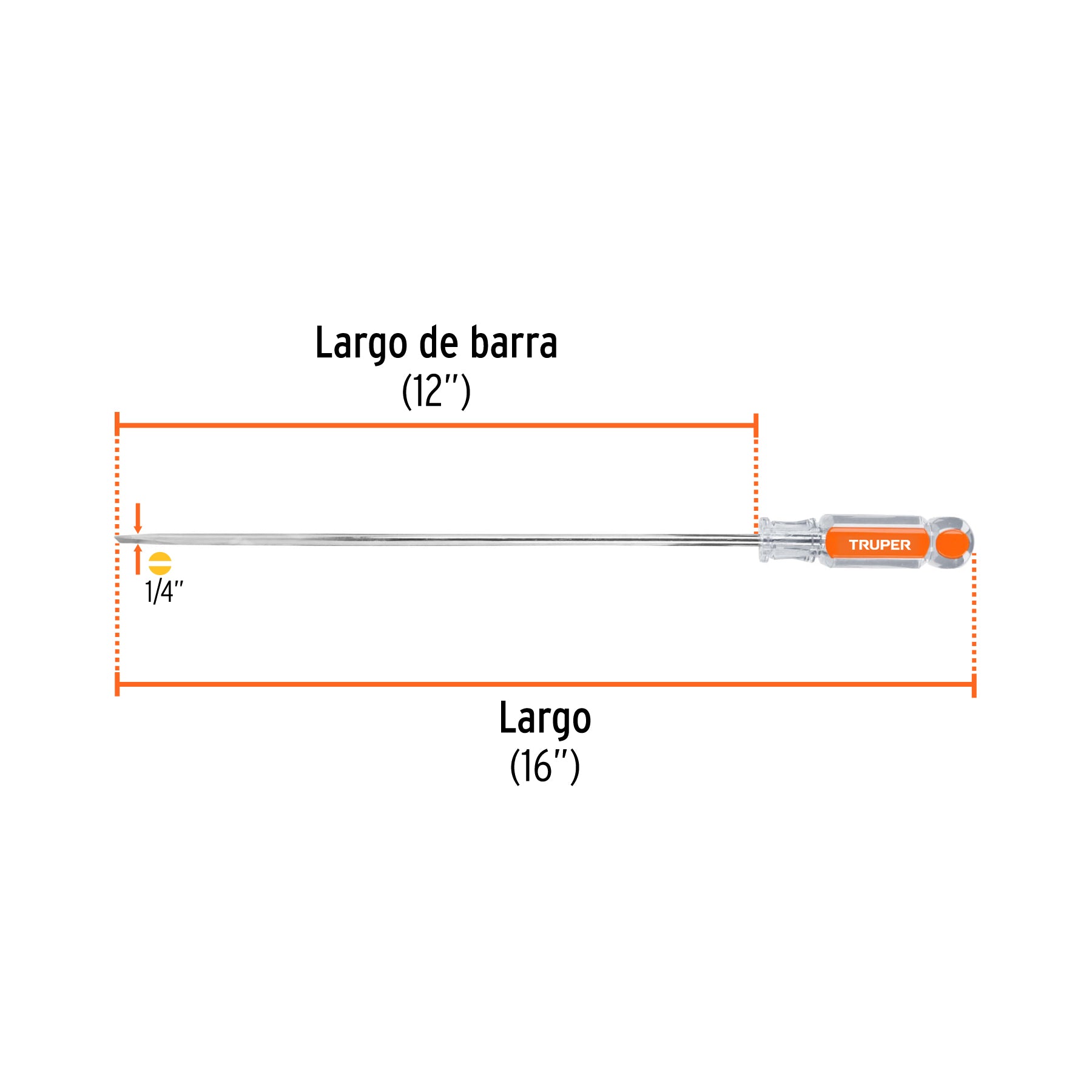 Desarmador cabinet 1/4" x 12" mango de acetato, TRUPER