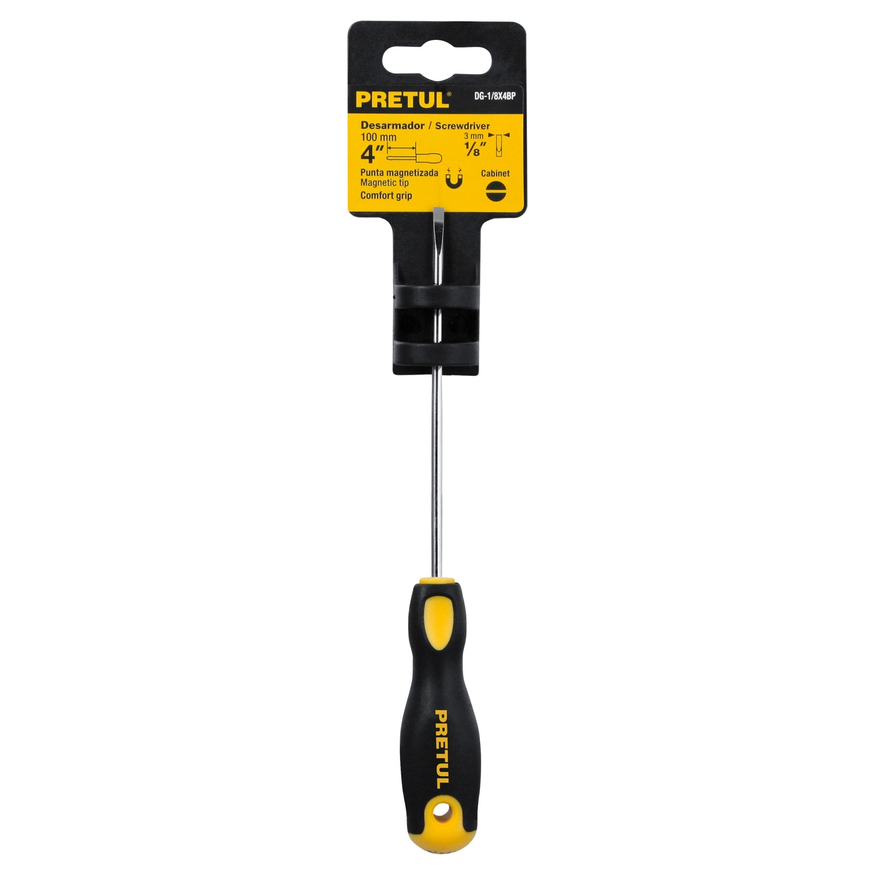 Desarmador cabinet 1/8 x 4" mango Comfort Grip, PRETUL