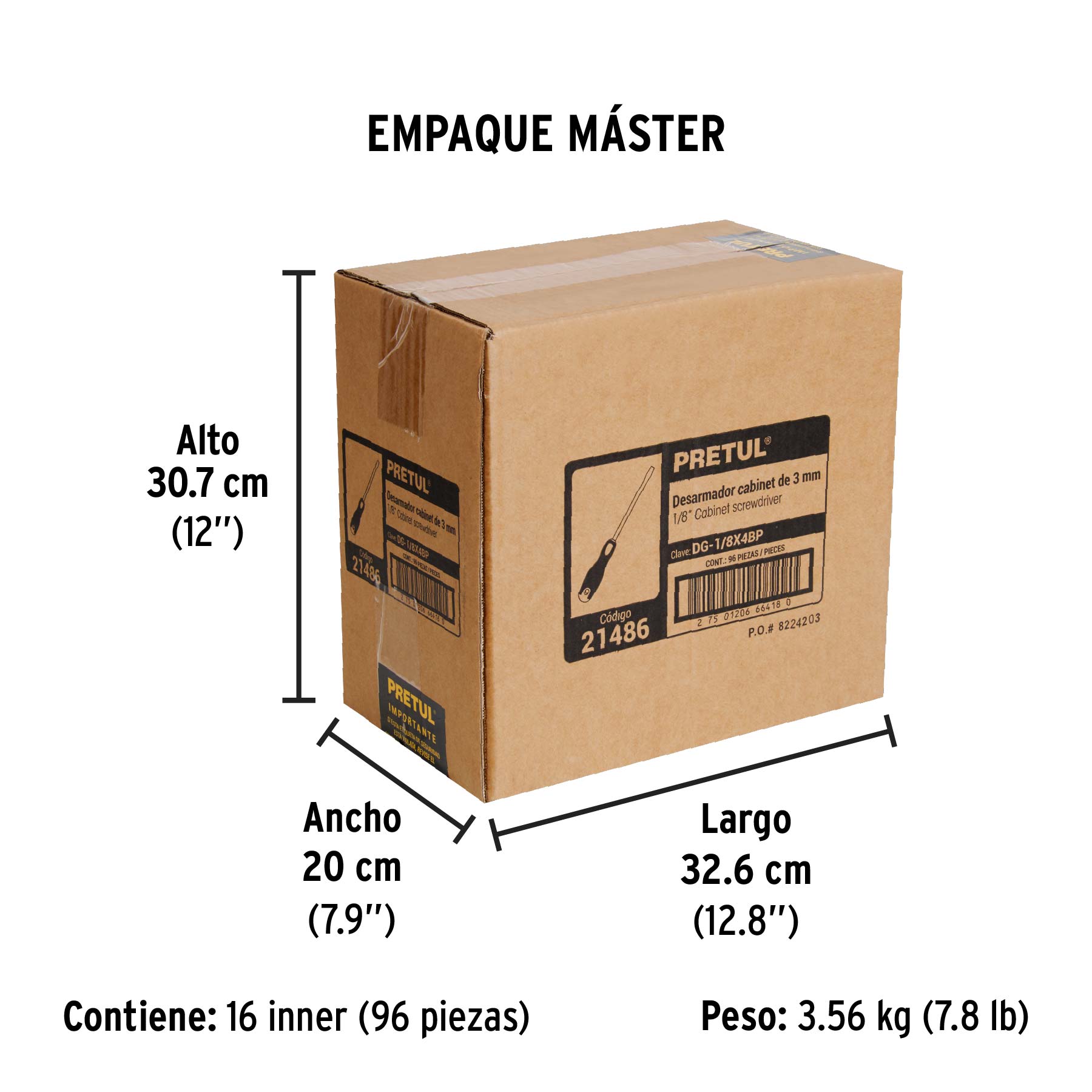 Desarmador cabinet 1/8 x 4" mango Comfort Grip, PRETUL - Empaque