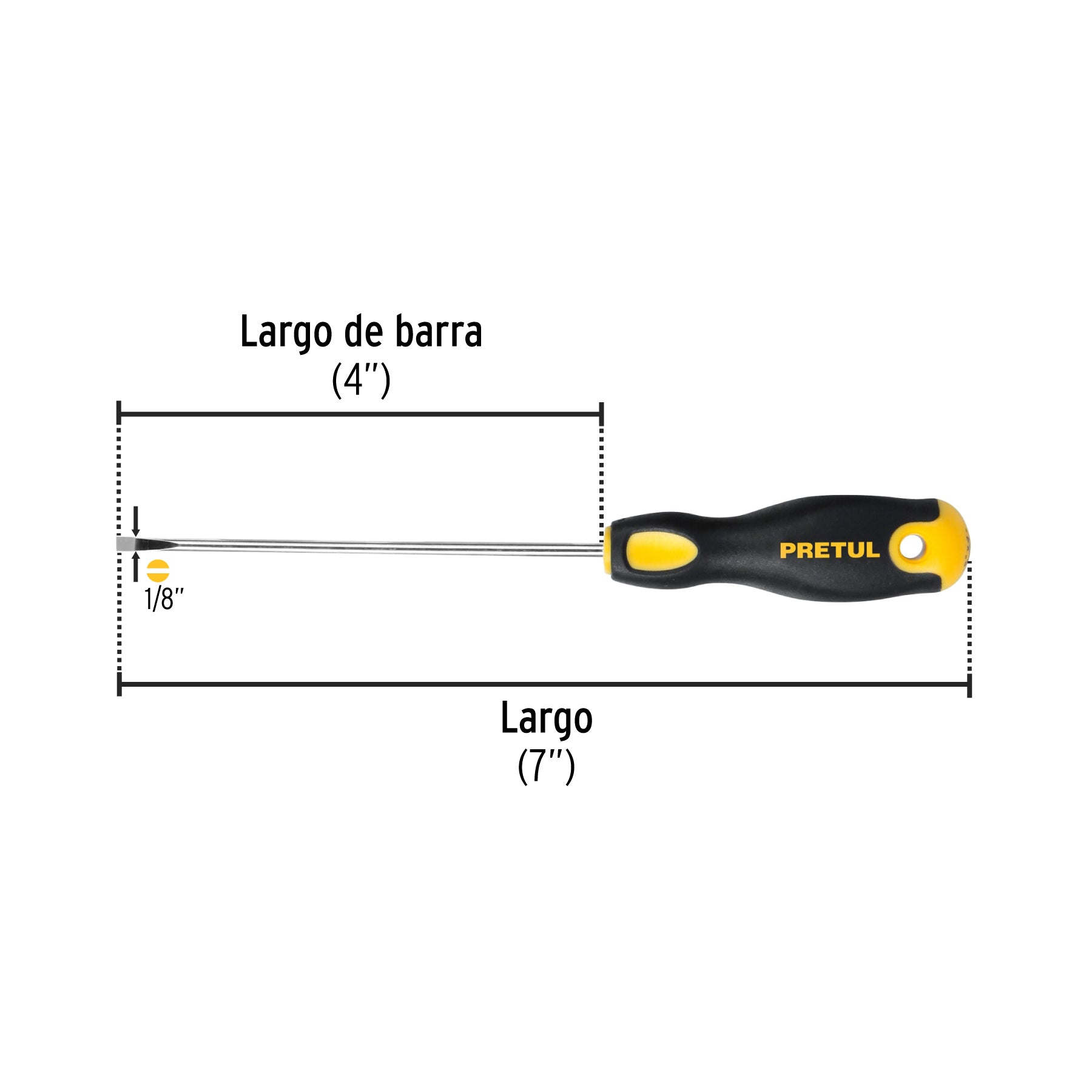 Desarmador cabinet 1/8 x 4" mango Comfort Grip, PRETUL