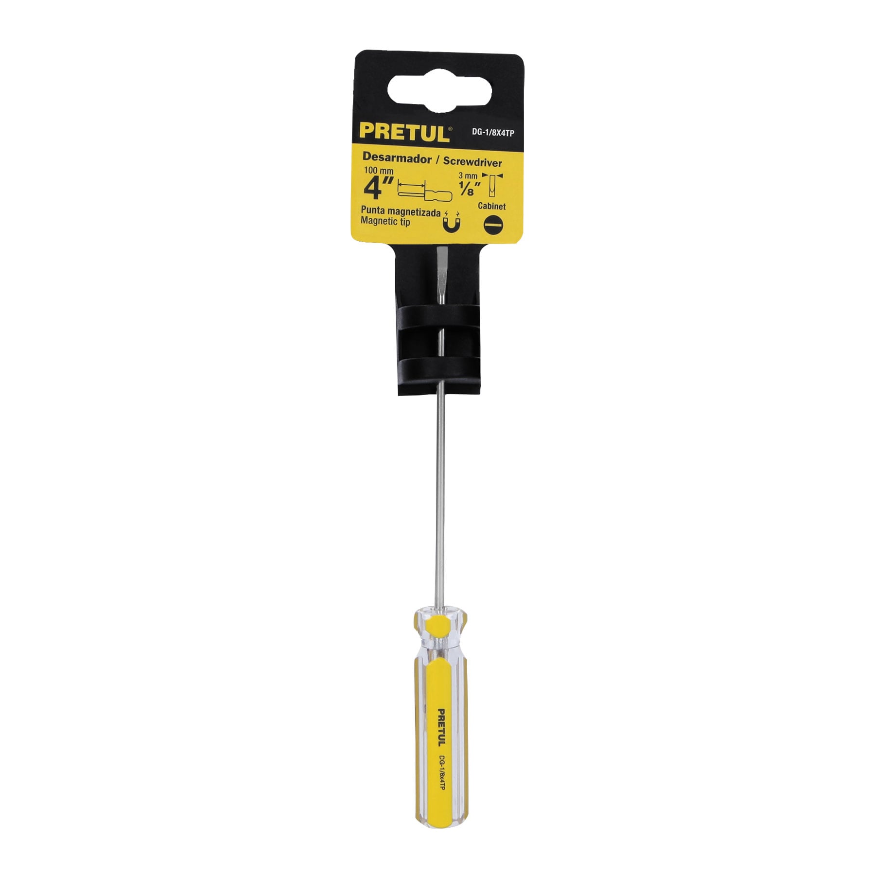 Desarmador cabinet 1/8 x 4" mango de PVC, PRETUL