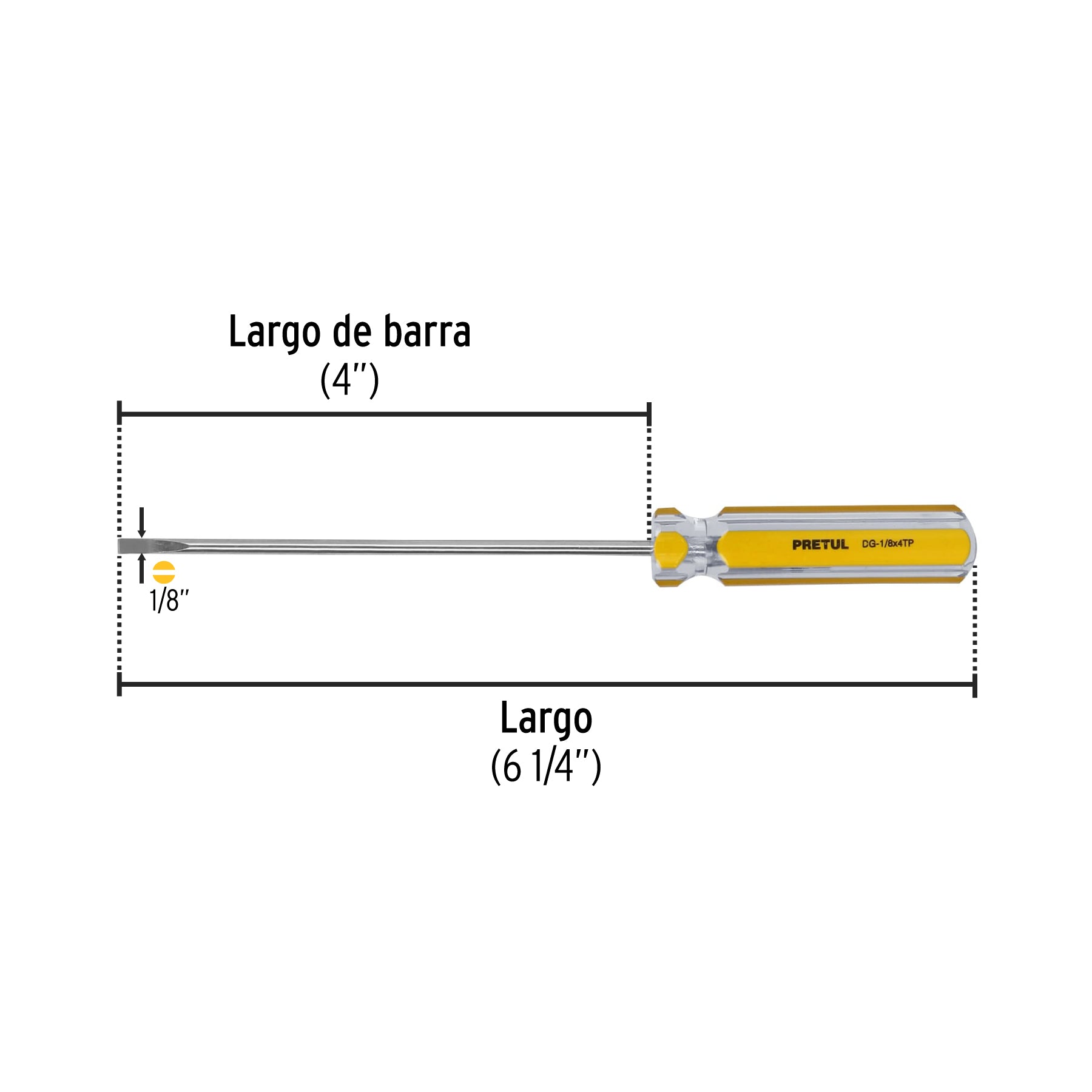 Desarmador cabinet 1/8 x 4" mango de PVC, PRETUL