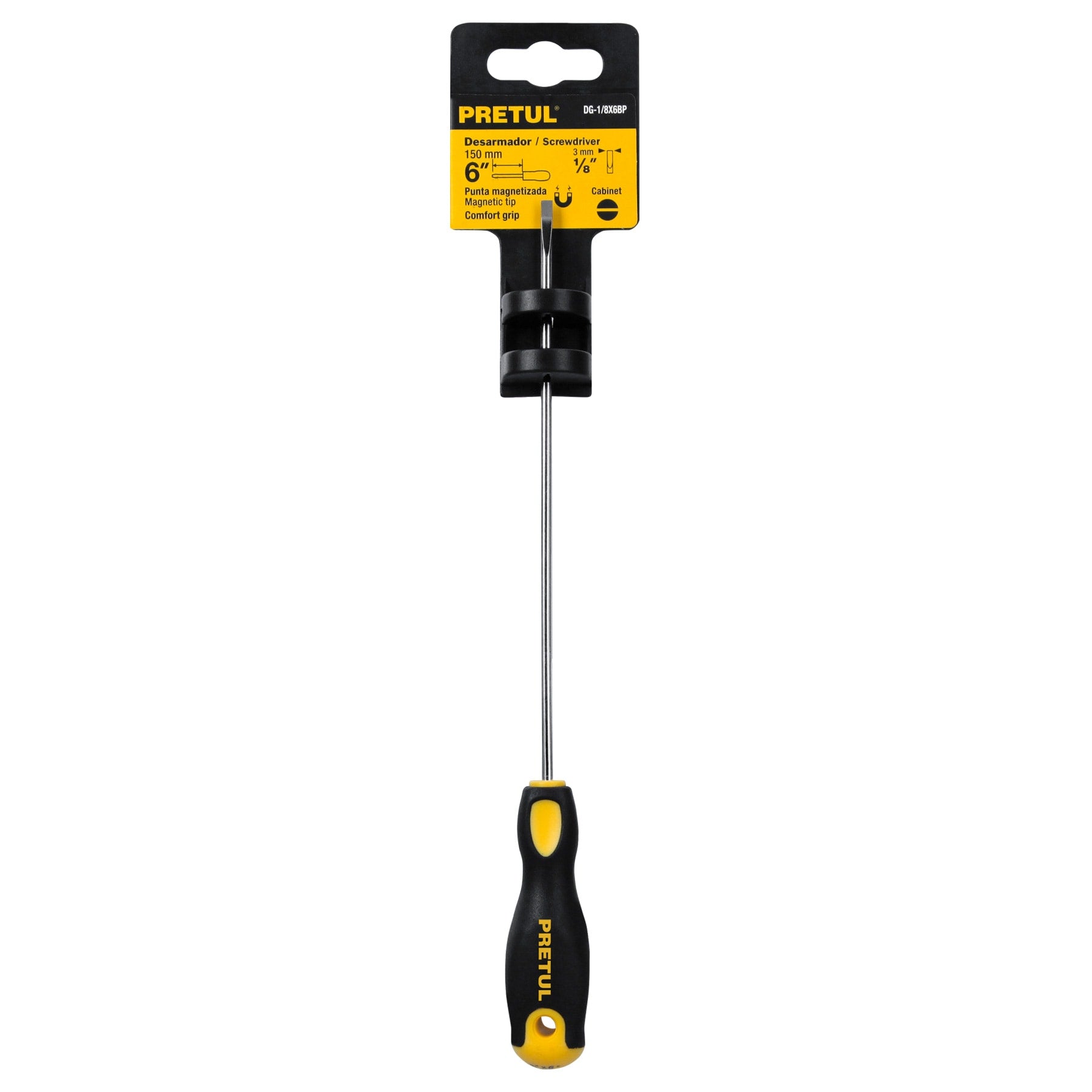Desarmador cabinet 1/8 x 6" mango Comfort Grip, PRETUL