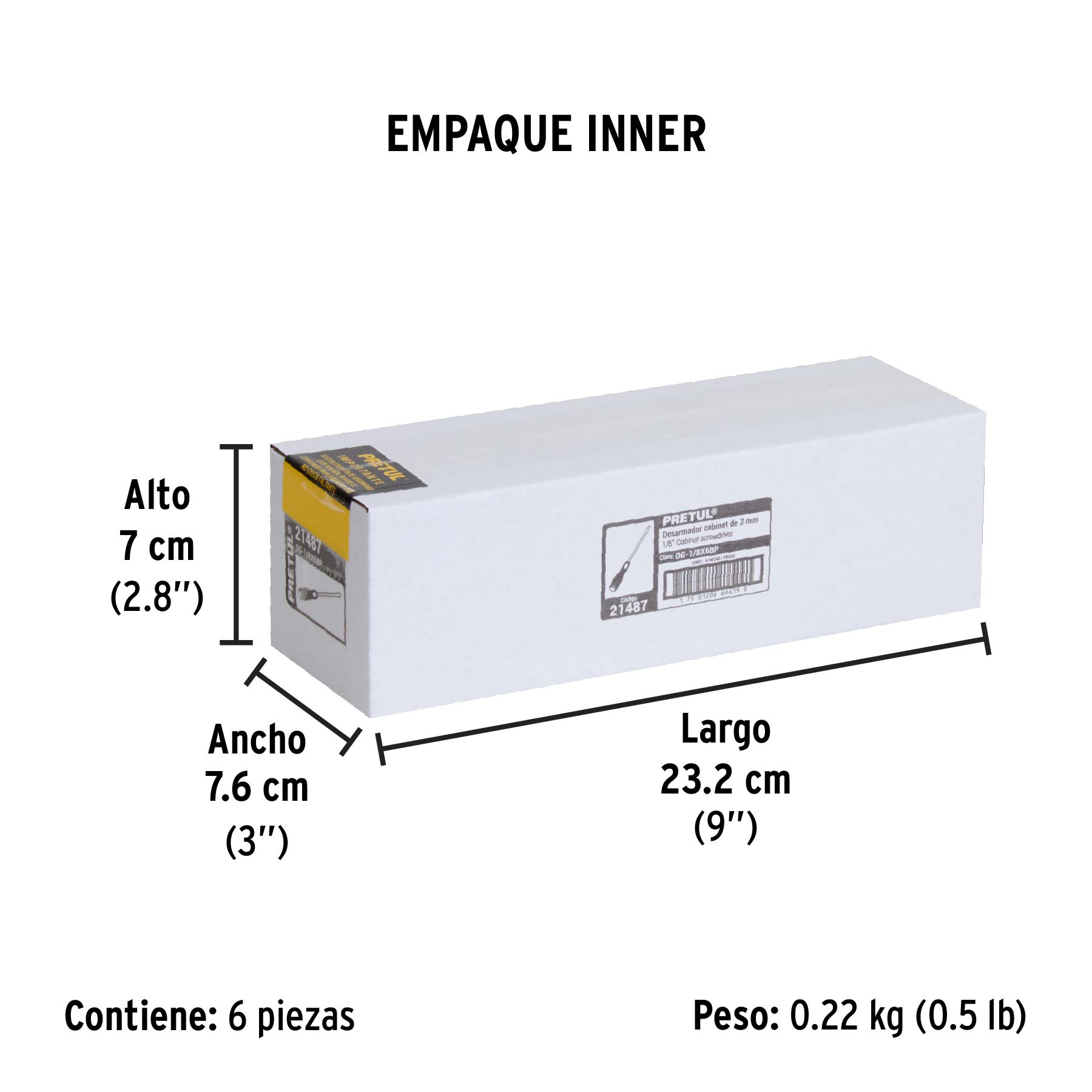 Desarmador cabinet 1/8 x 6" mango Comfort Grip, PRETUL - Empaque