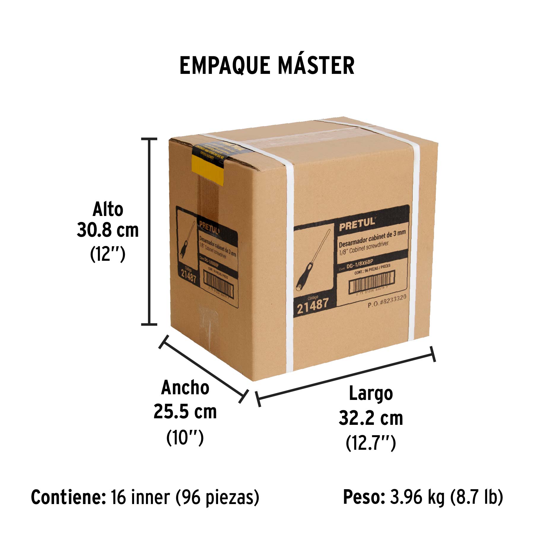 Desarmador cabinet 1/8 x 6" mango Comfort Grip, PRETUL - Empaque