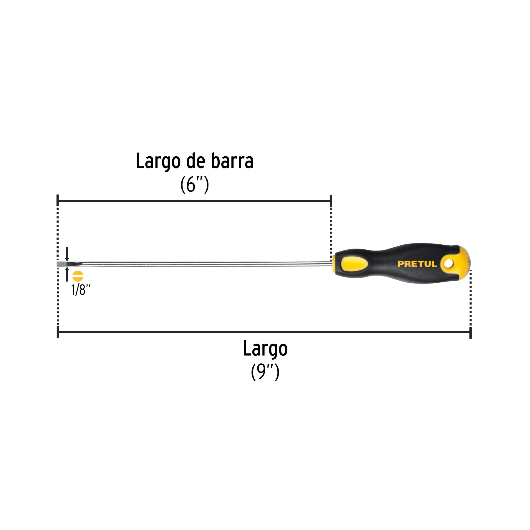Desarmador cabinet 1/8 x 6" mango Comfort Grip, PRETUL