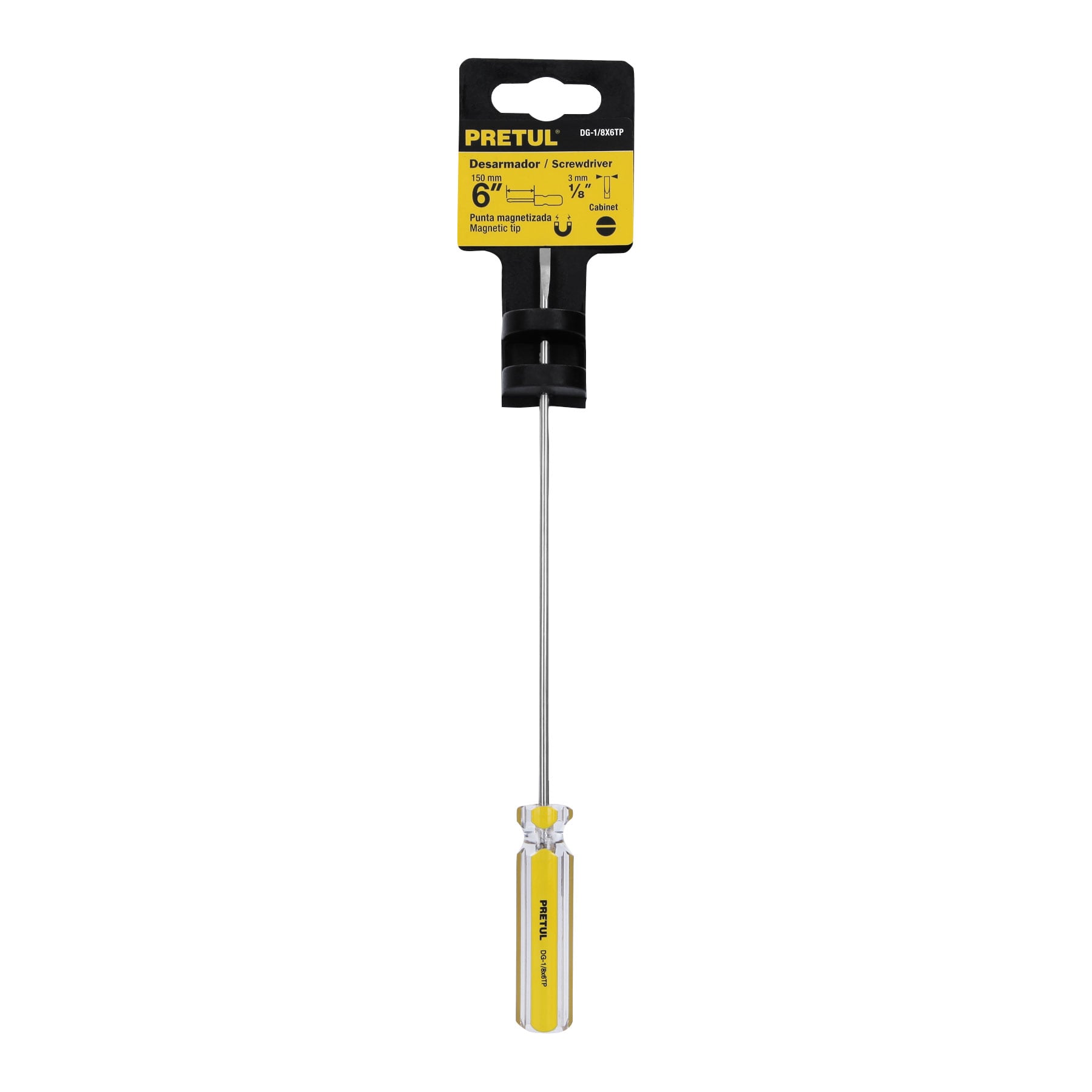 Desarmador cabinet 1/8 x 6" mango de PVC, PRETUL
